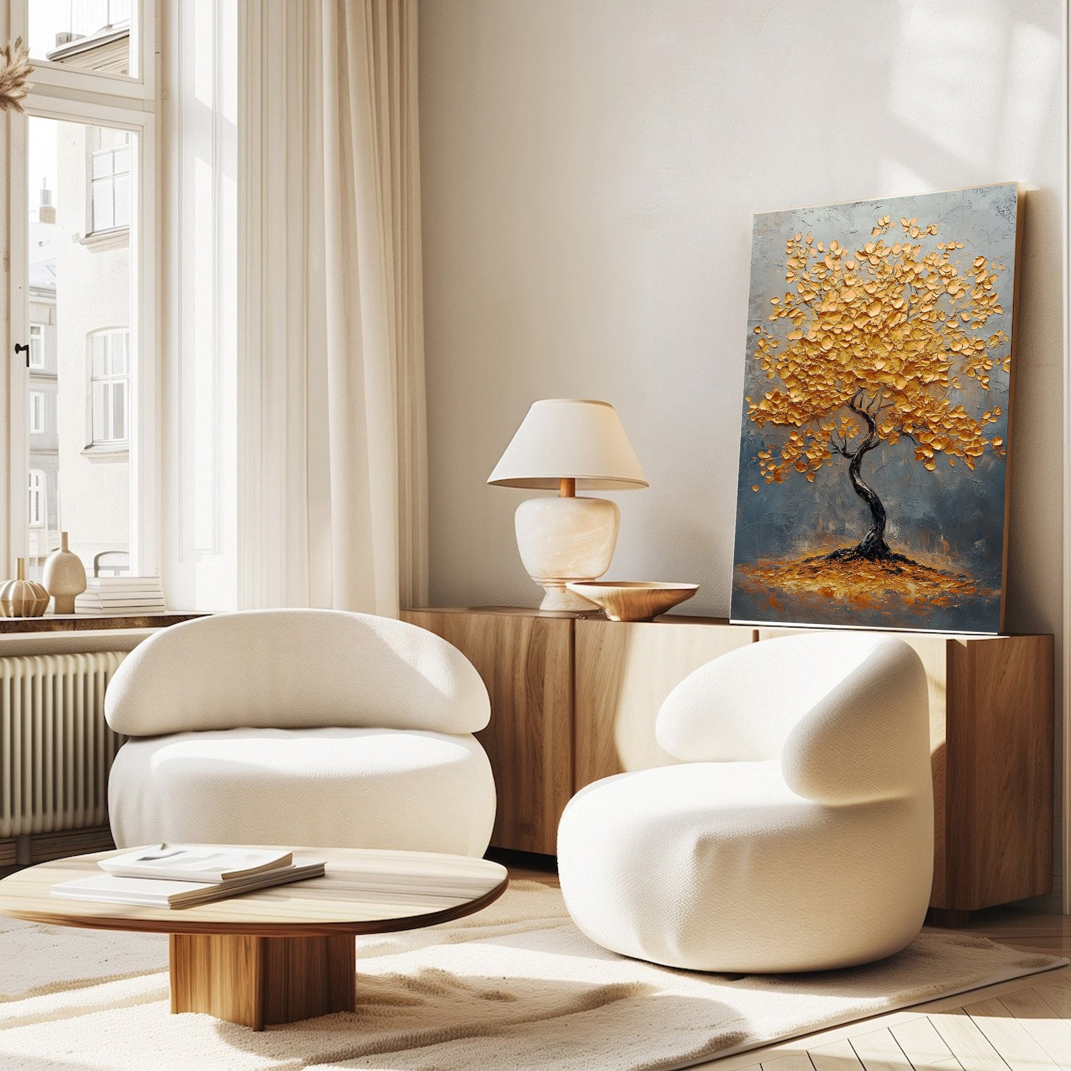 Golden Tree of Tranquility Canvas Art Luxurious Wall Decor #FT 061