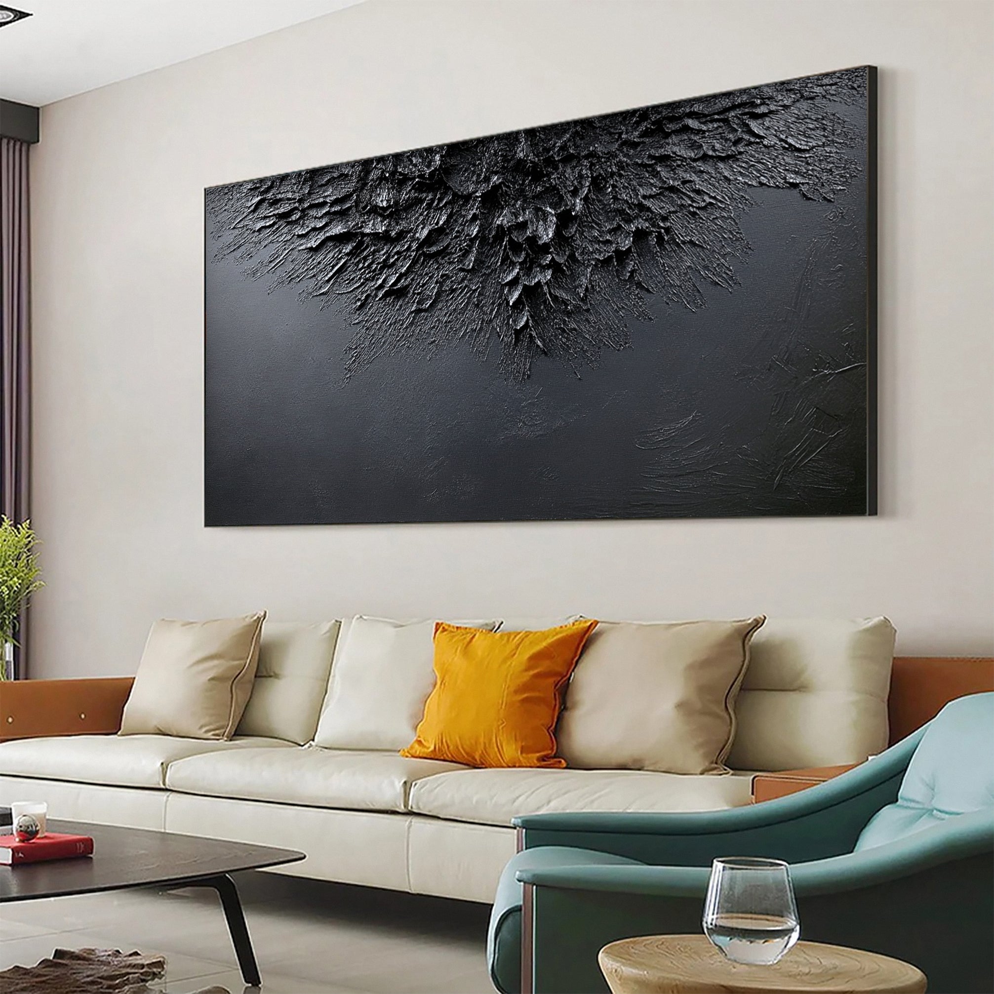 Minimalist Textured Black Abstract Art Modern Canvas for Urban Decor #BM 068