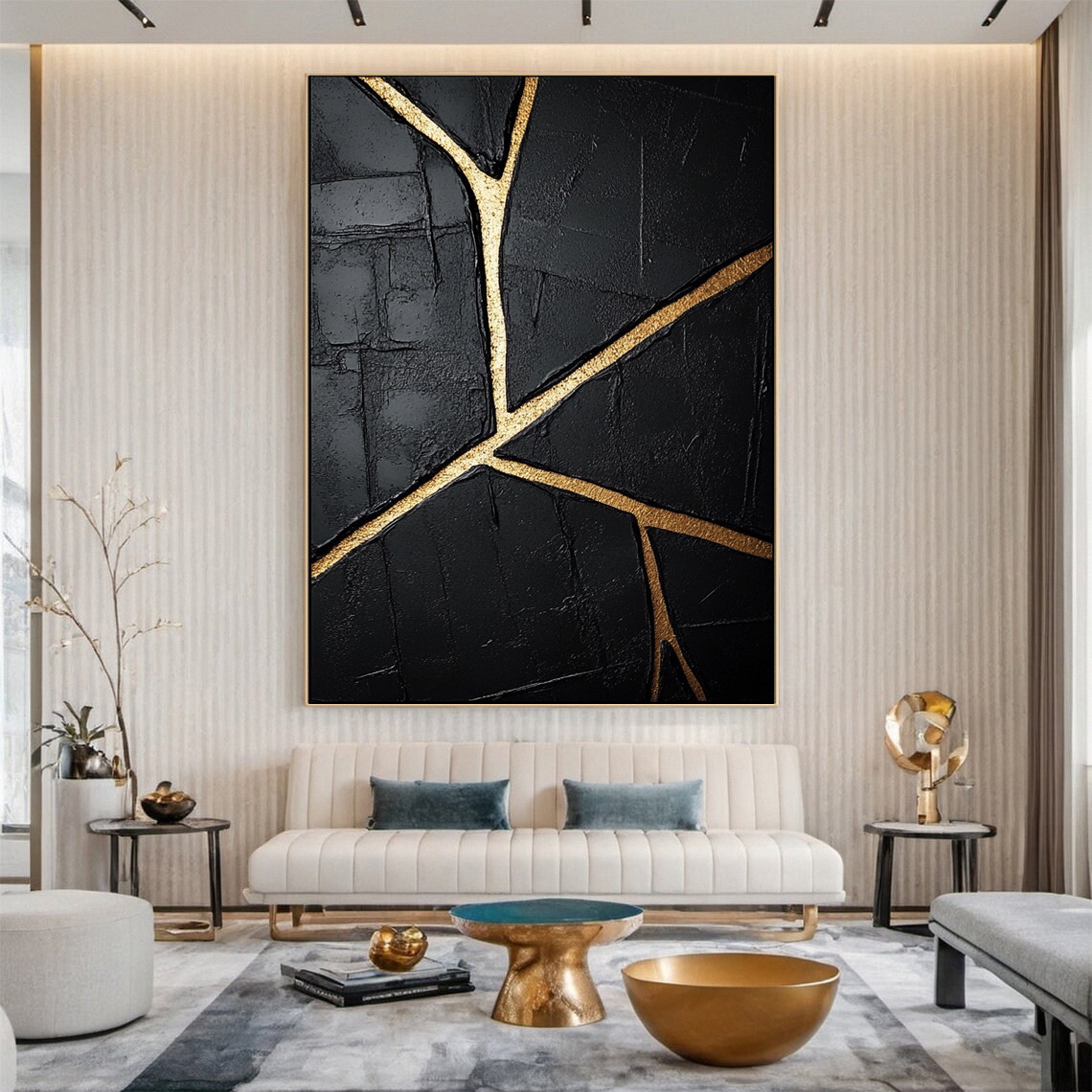 Modern Black and Gold Textured Painting for Elegant Home Interiors #BM 062