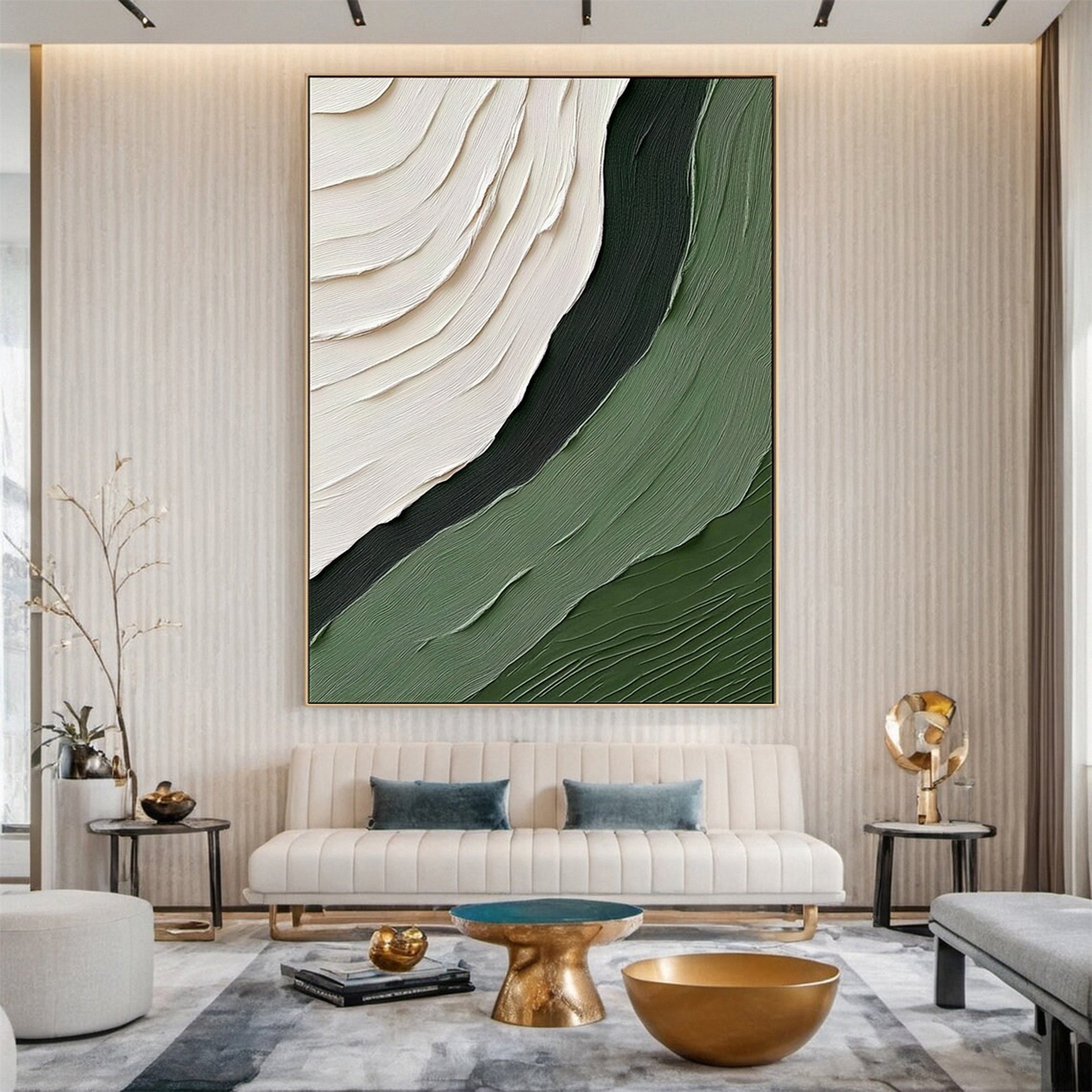 Serenity Swirls Abstract Green and White Textured Painting #BGM 039