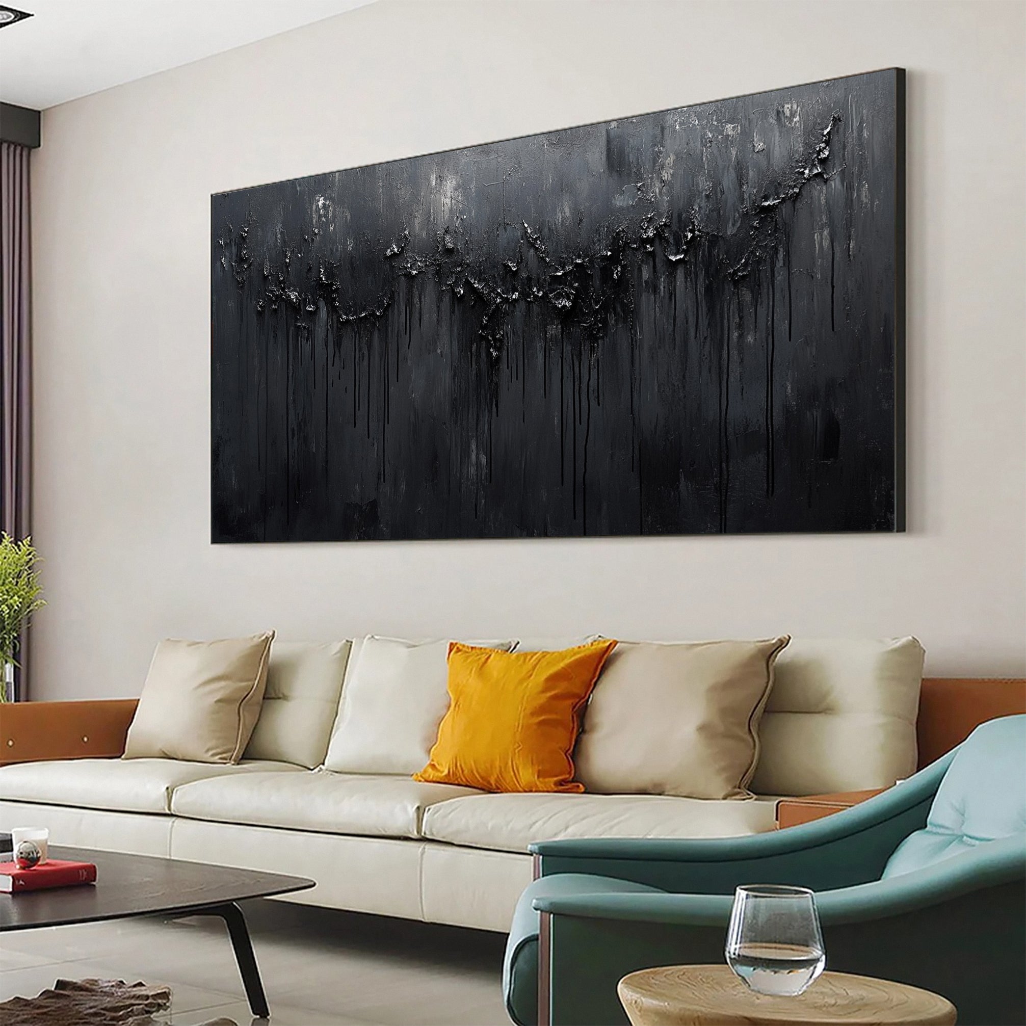 Minimalist Textured Black Abstract Art Modern Canvas for Urban Decor #BM 066