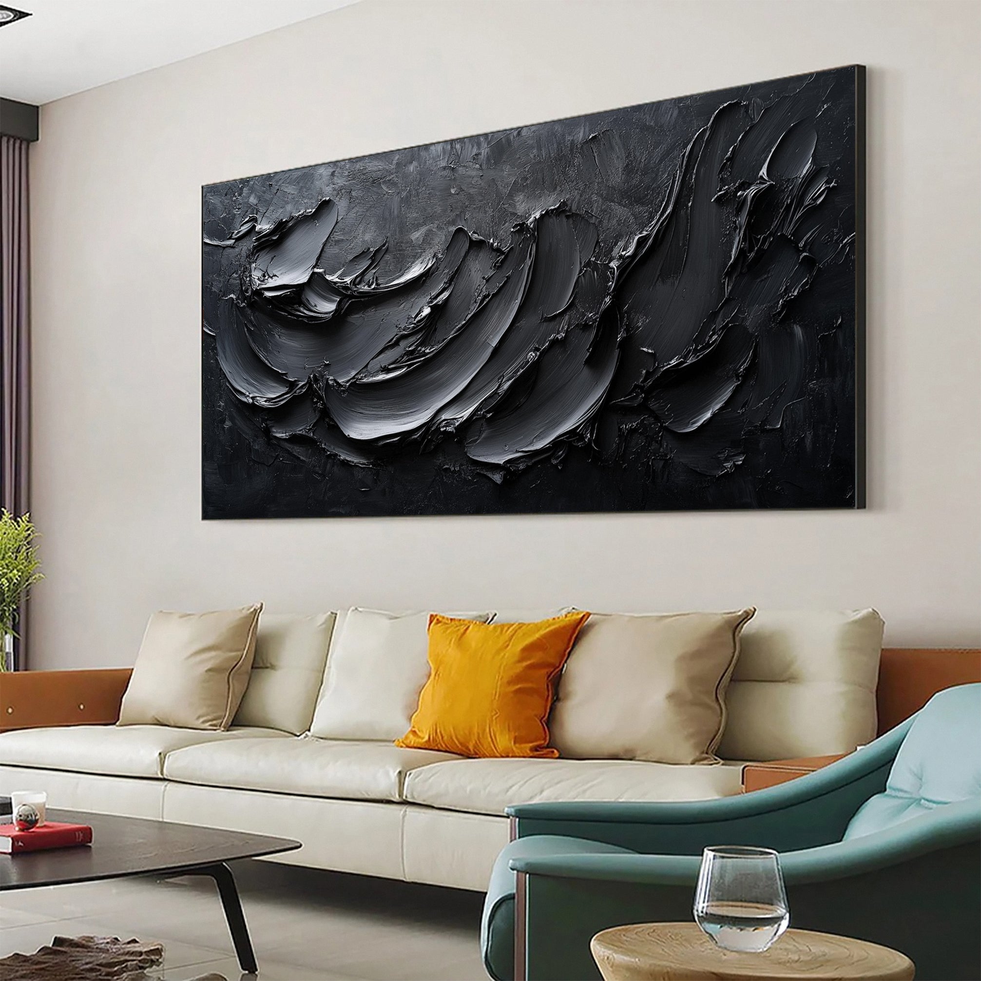 Minimalist Textured Black Abstract Art Modern Canvas for Urban Decor #BM 065