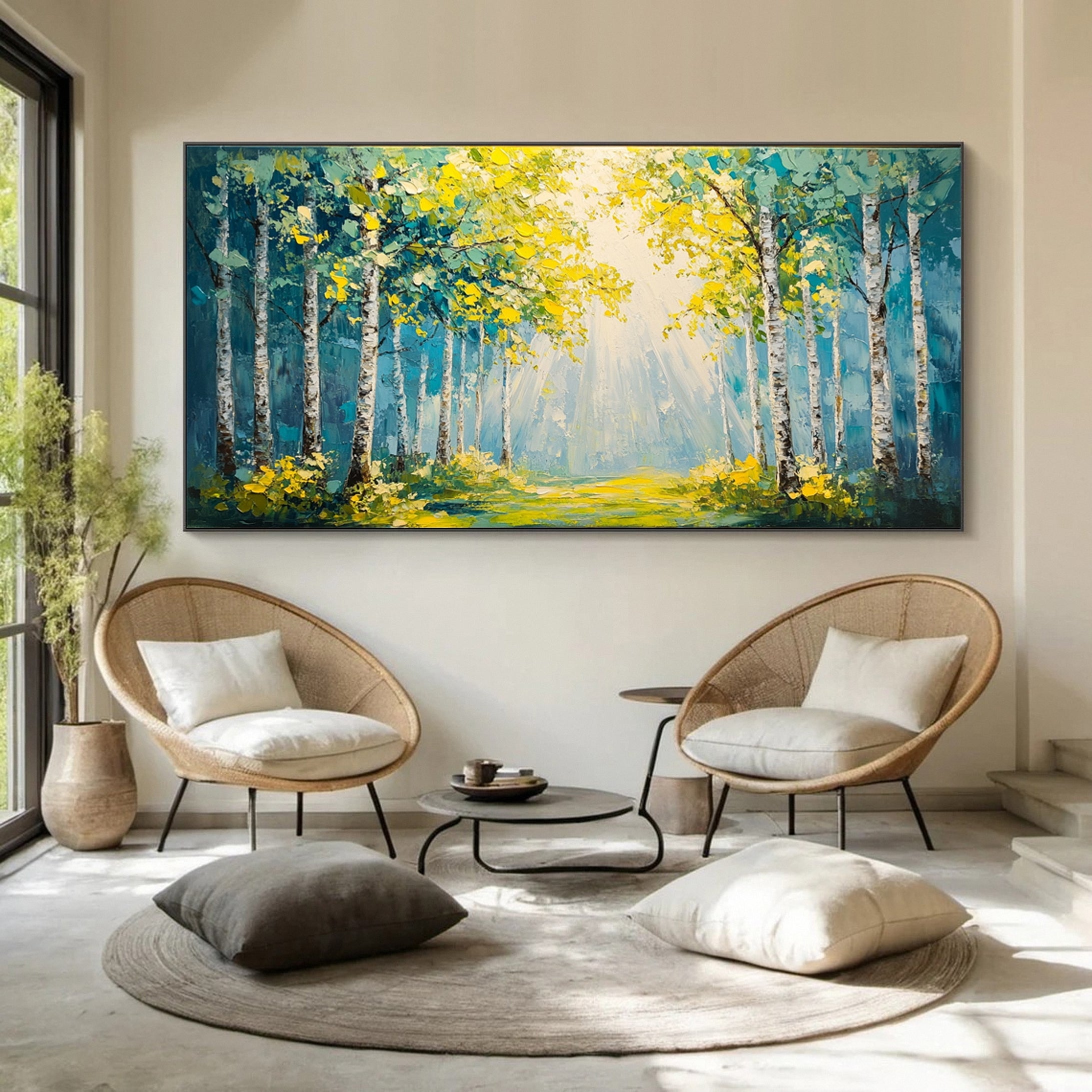 Vibrant Forest Landscape Painting Large Tree Canvas Art #FT 043