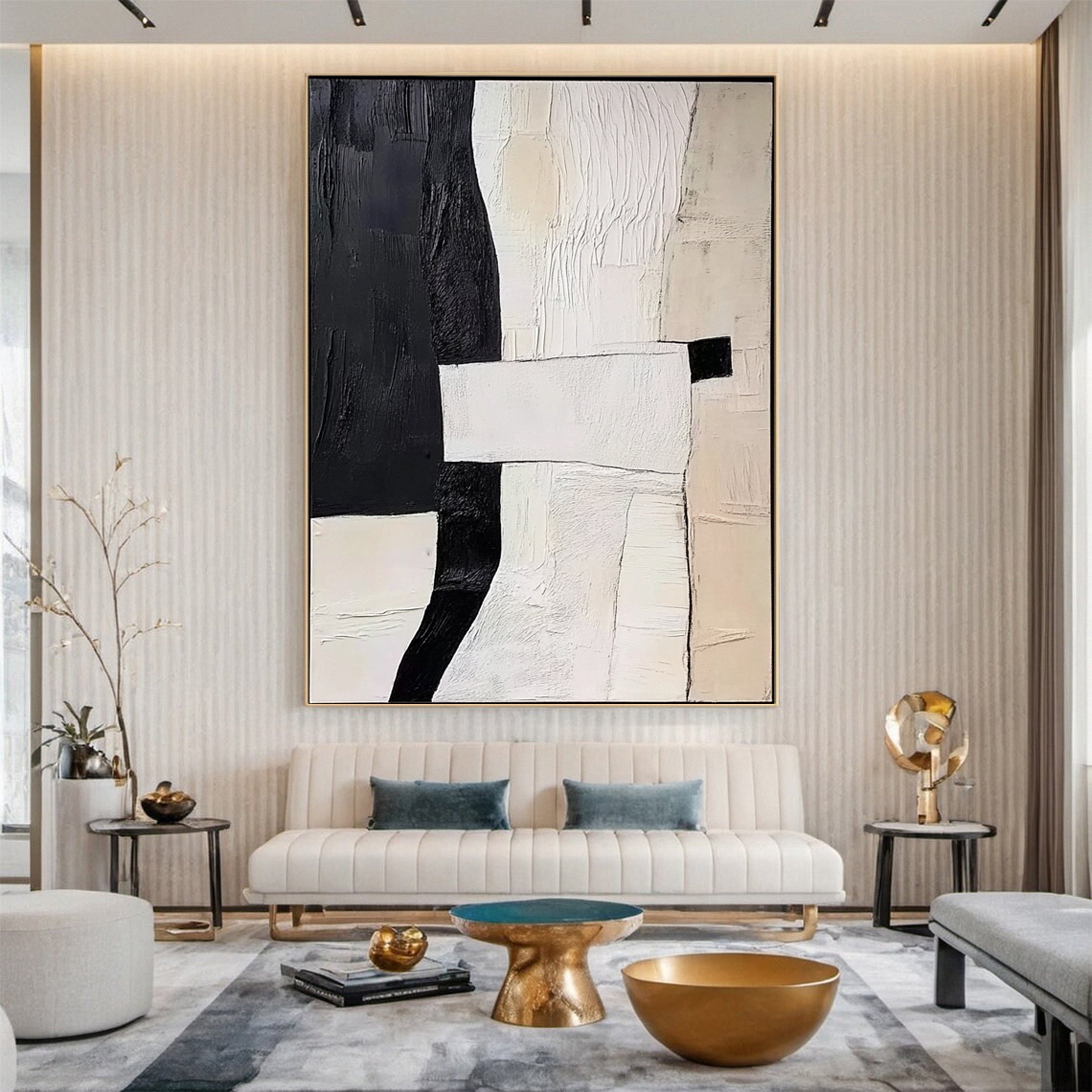 Monochrome Mastery Elegant Black & White Abstract Canvas #BWA 009