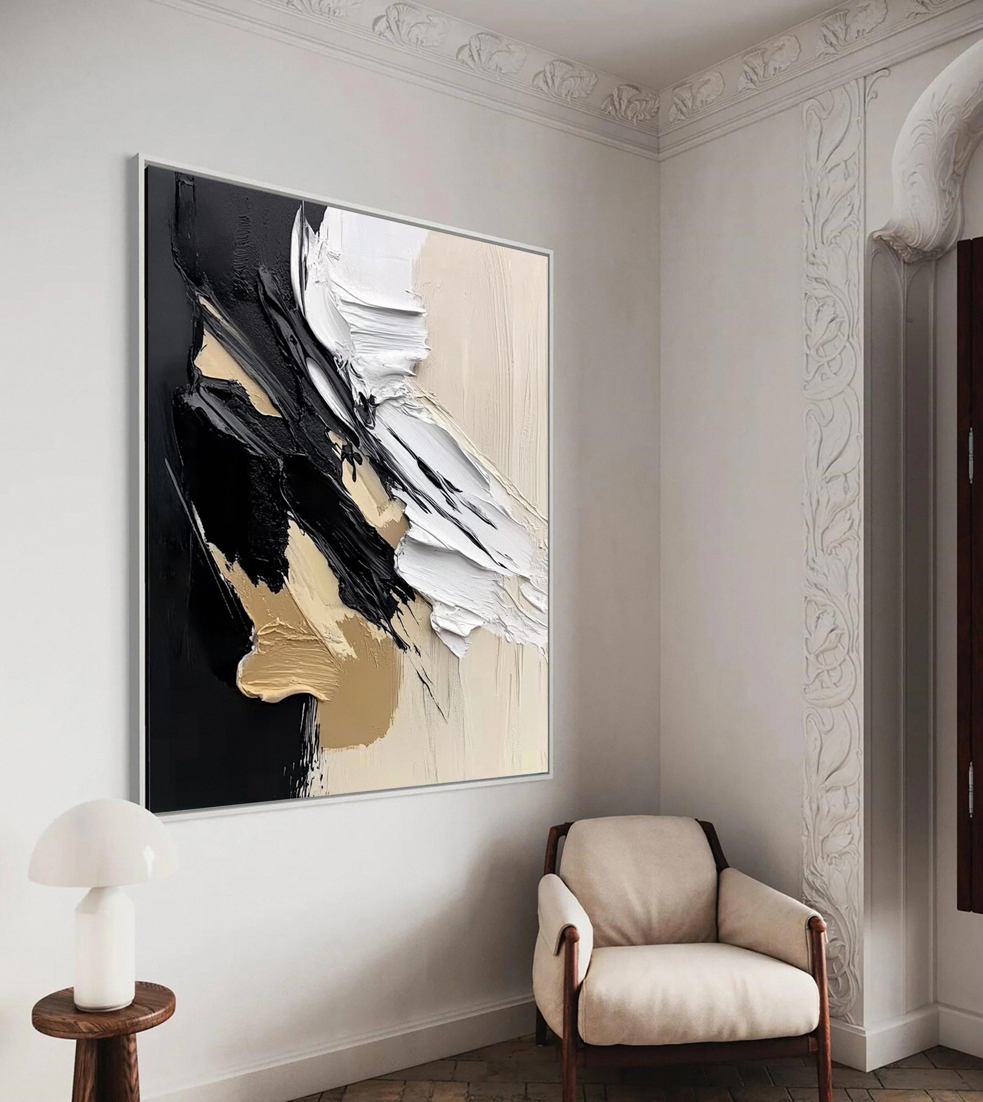 Luxury Abstract Wall Art Chic Black and Gold Brush Strokes #BBM 042