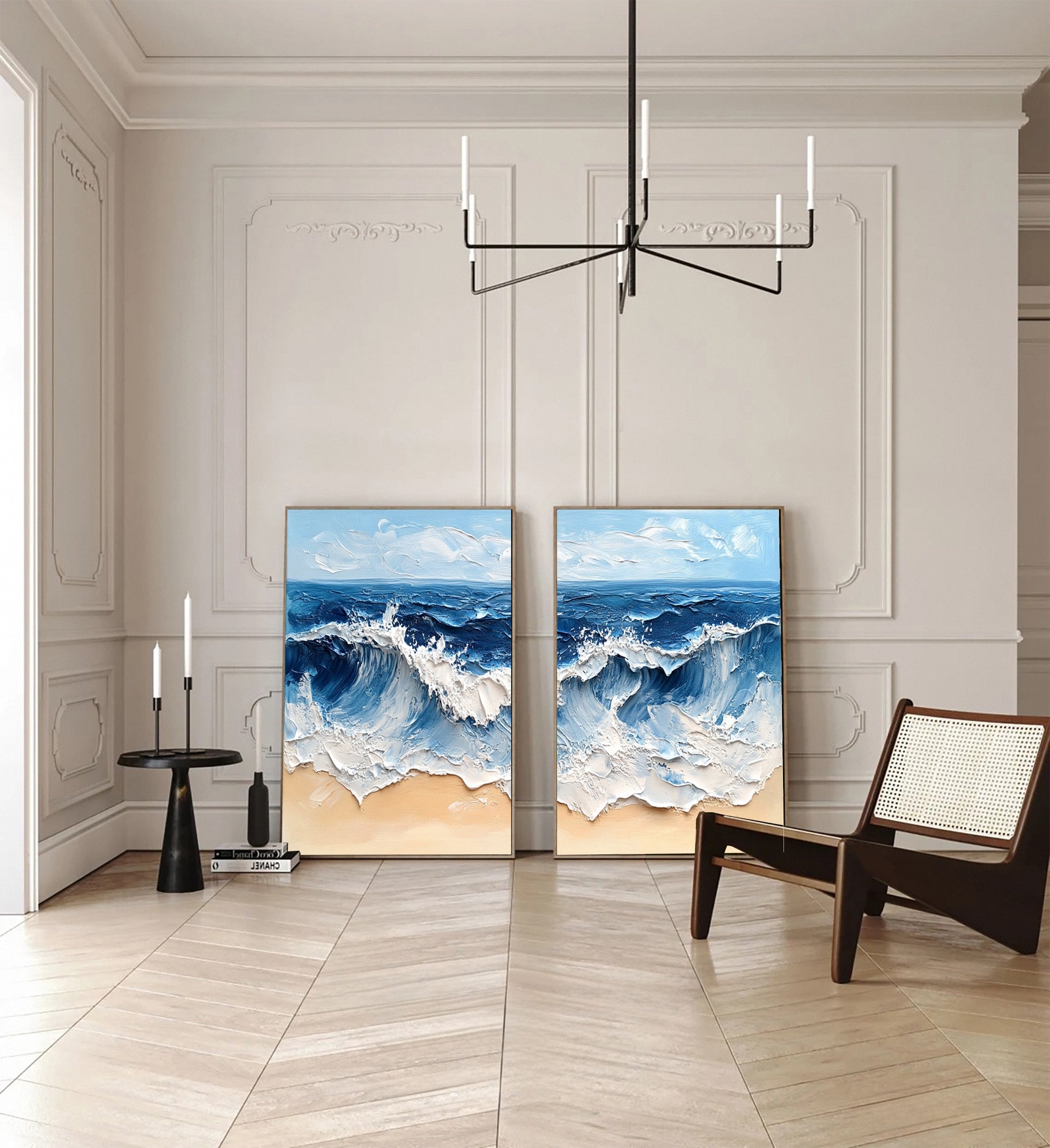 Dynamic Ocean Wave Canvas Art Textured Sea Painting Set Of 2 #OS 076