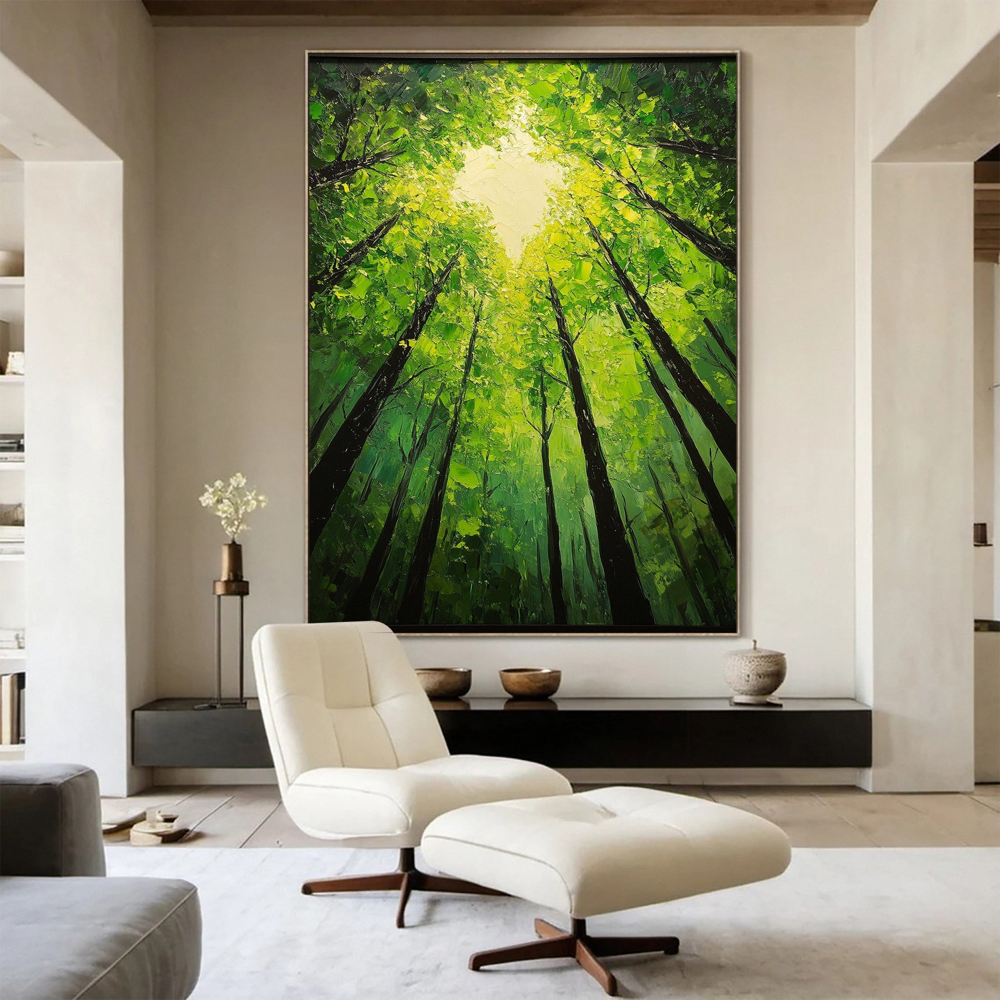 Vibrant Forest Landscape Painting Large Tree Canvas Art #FT 044