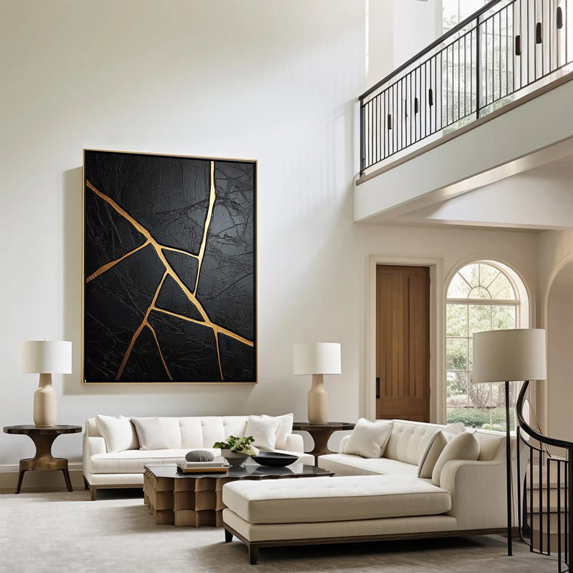 Modern Black and Gold Textured Painting for Elegant Home Interiors #BM 061