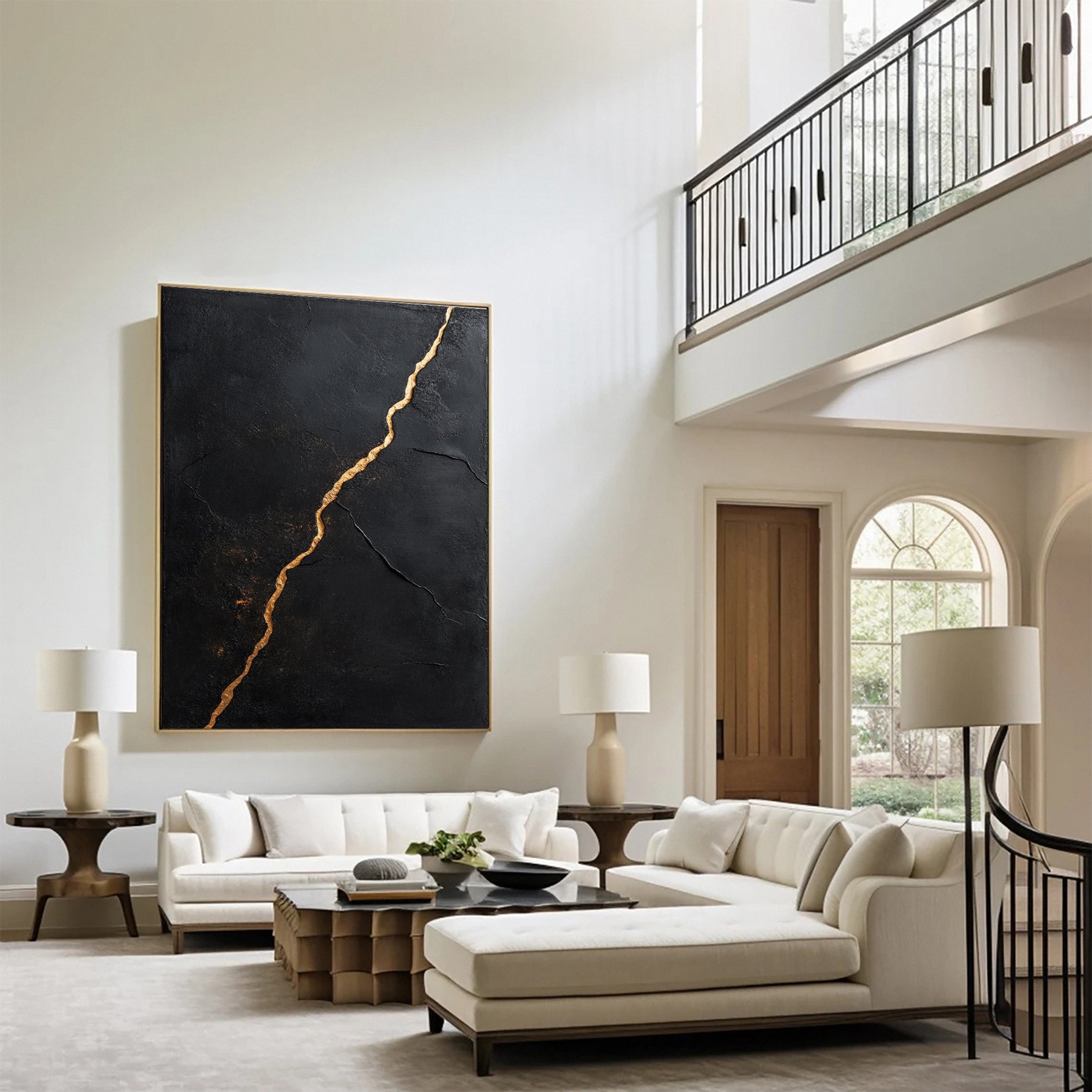 Modern Black and Gold Textured Painting for Elegant Home Interiors #BM 064