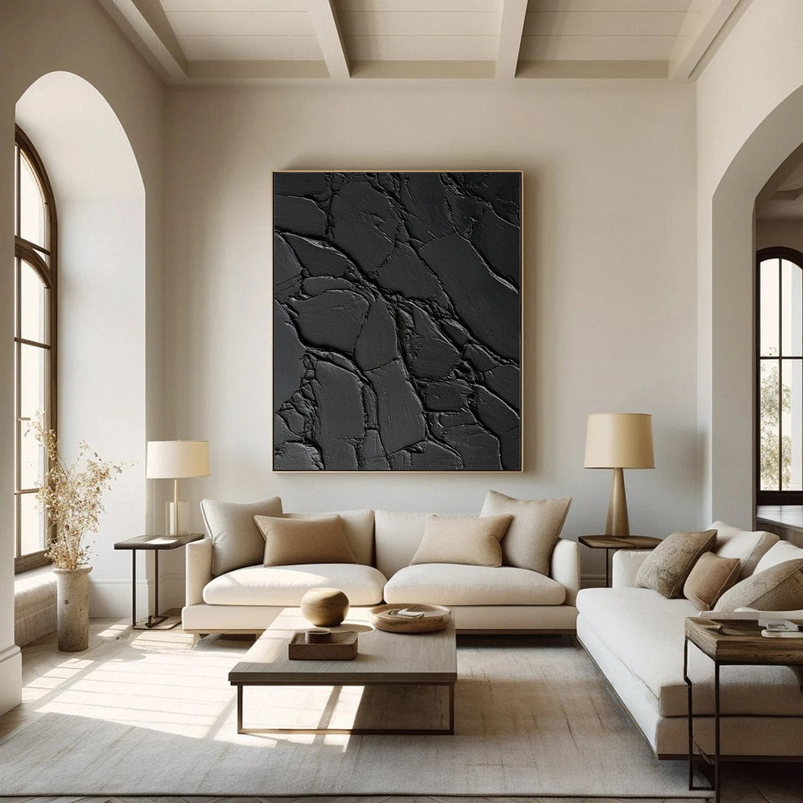 Elegant Black Abstract Sculpture Paintin Textured Canvas Art #BM 075