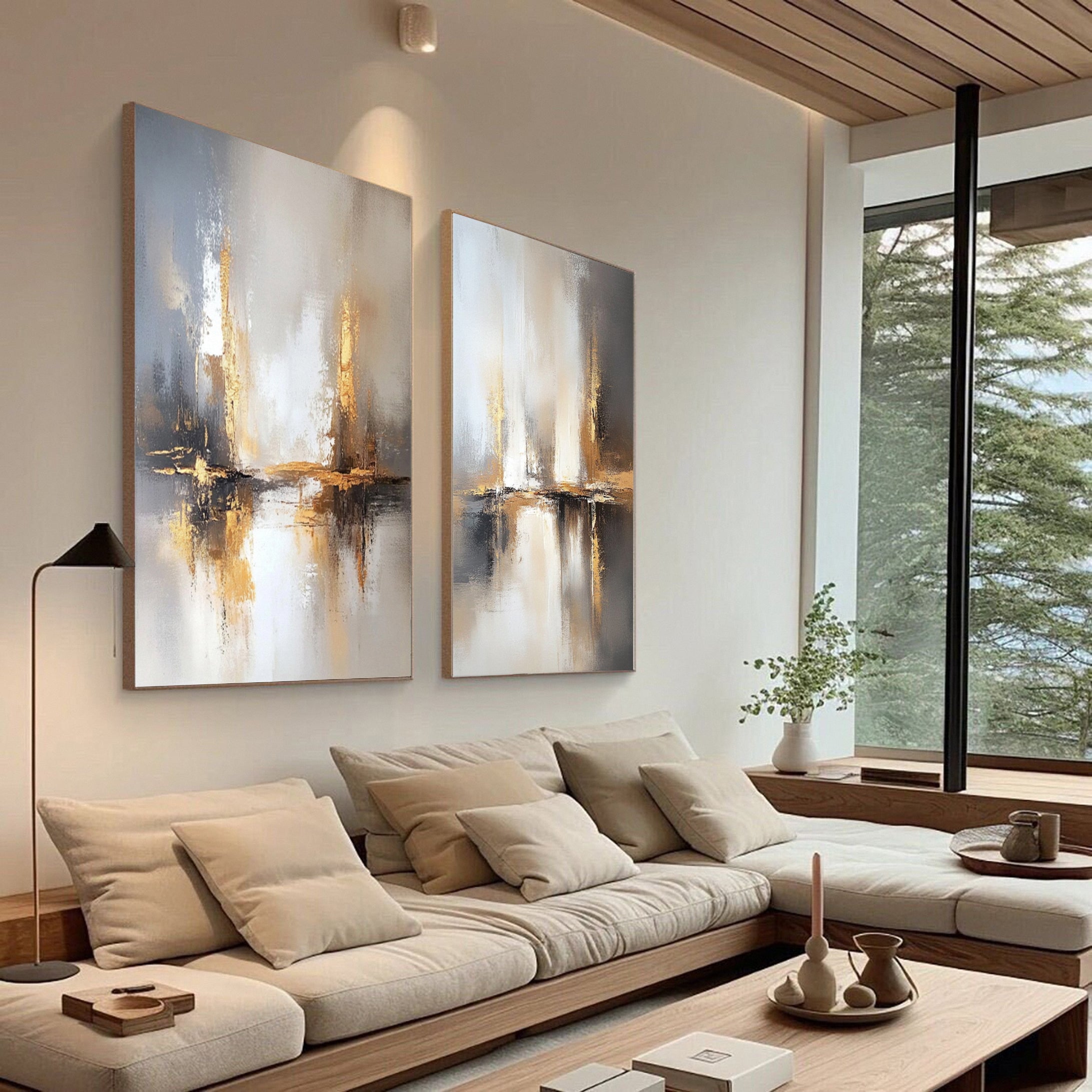 Chic Abstract Modern Artwork for Contemporary Homes Set Of 2 #BBS 014