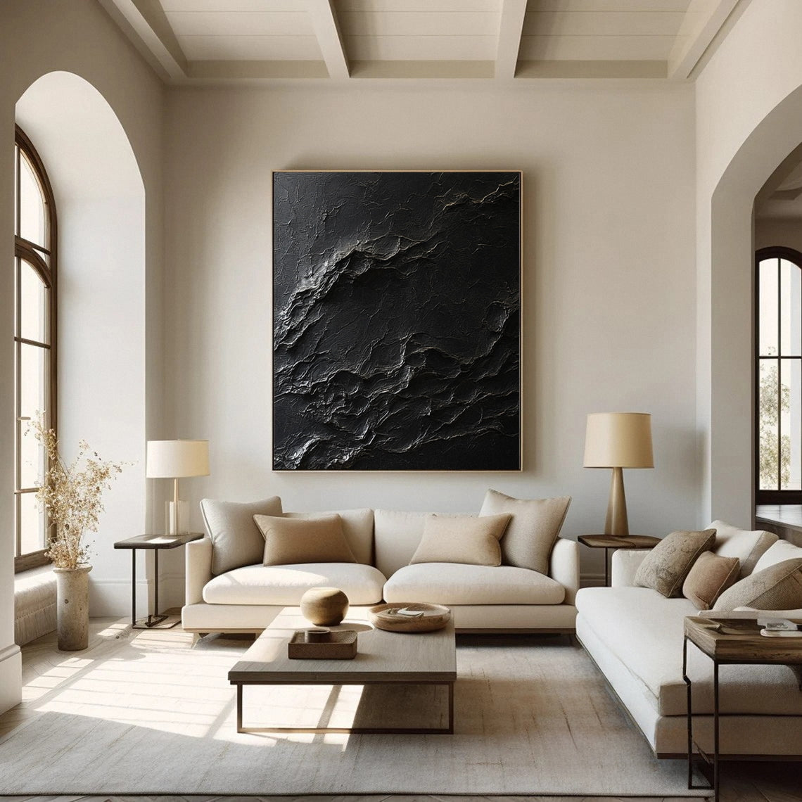 【customer order】Elegant Black Abstract Sculpture Paintin Textured Canvas Art #BM 074