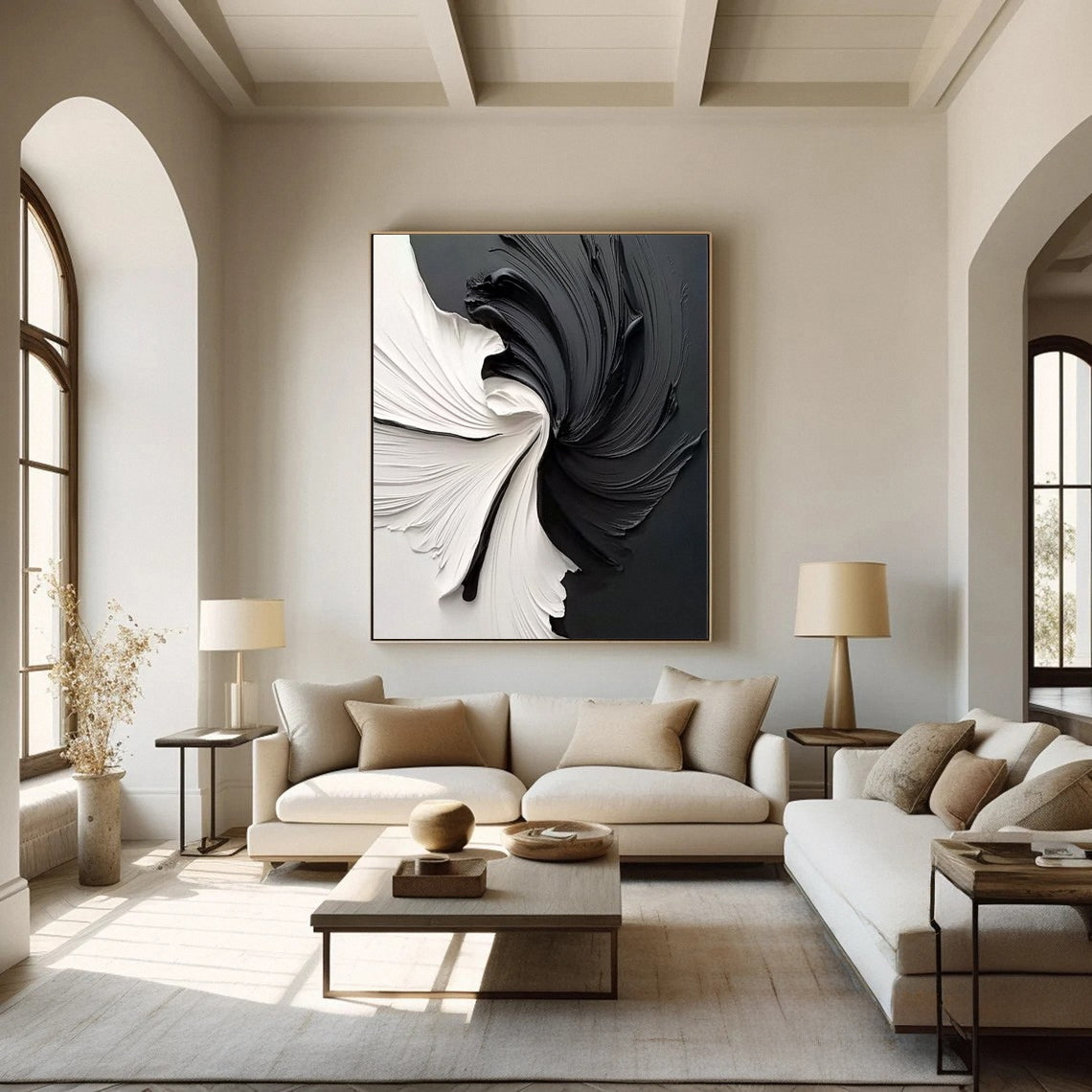 Large Black & White Abstract Textured Canvas Art #BM 091