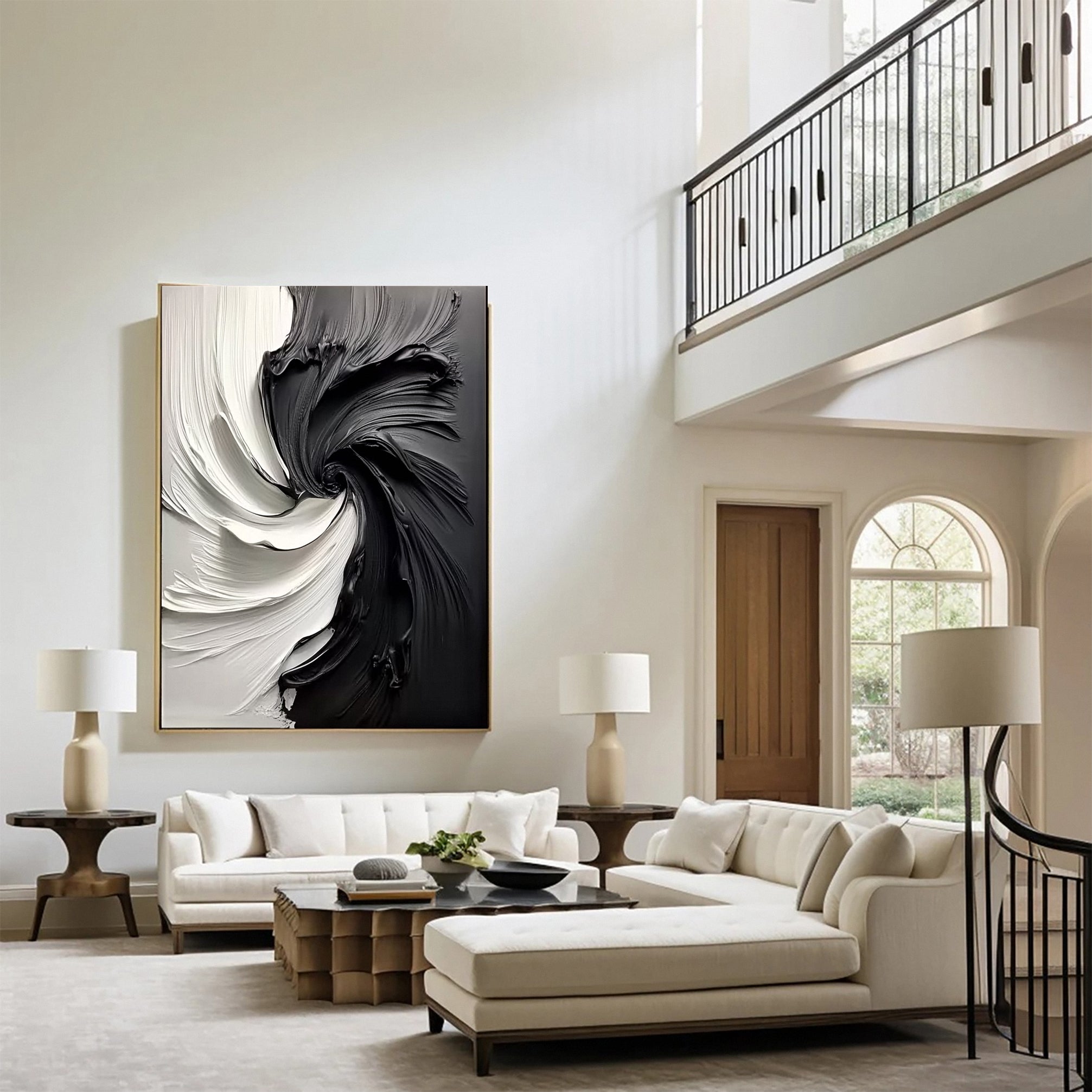 Large Black & White Abstract Textured Canvas Art #BM 092