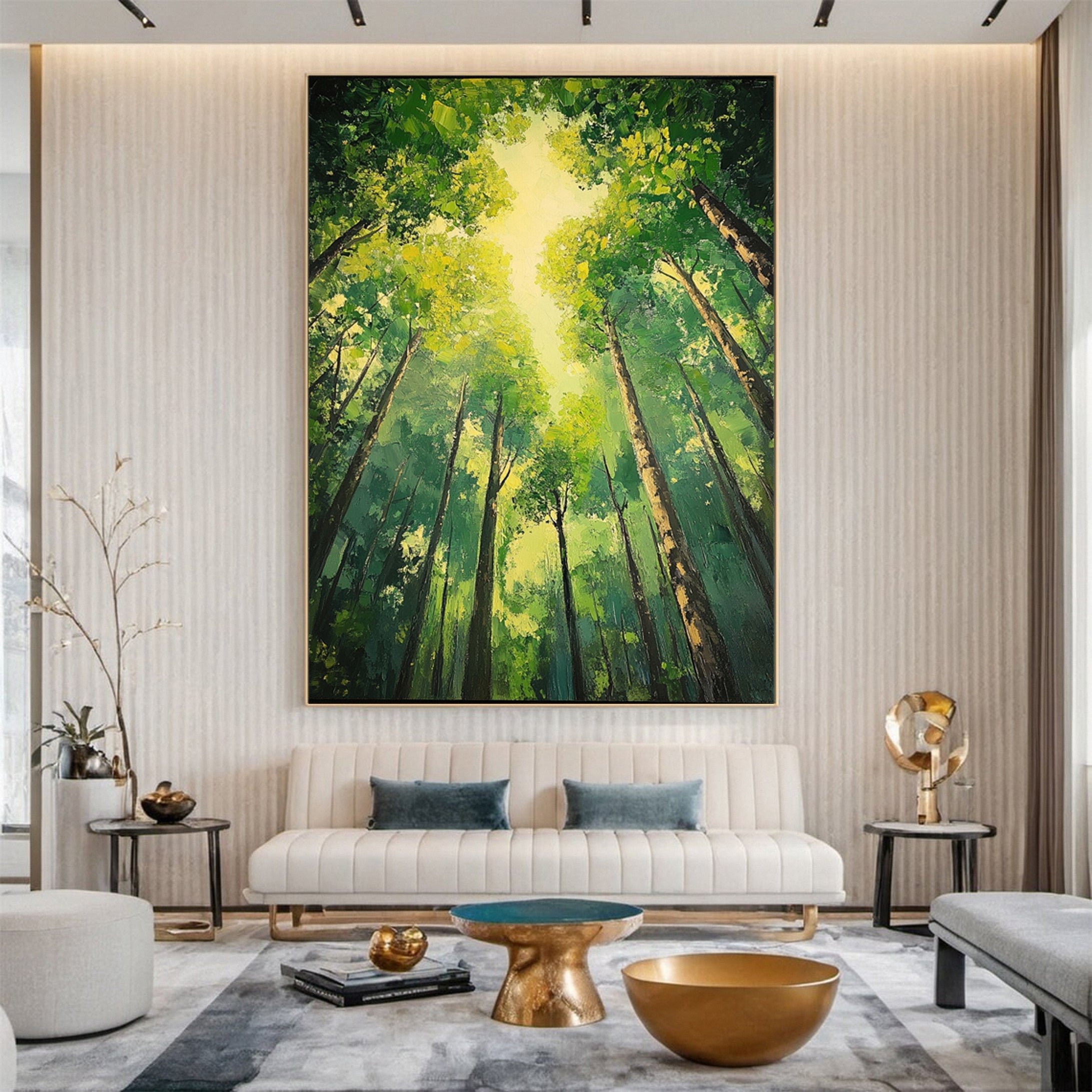 Vibrant Forest Landscape Painting Large Tree Canvas Art #FT 045