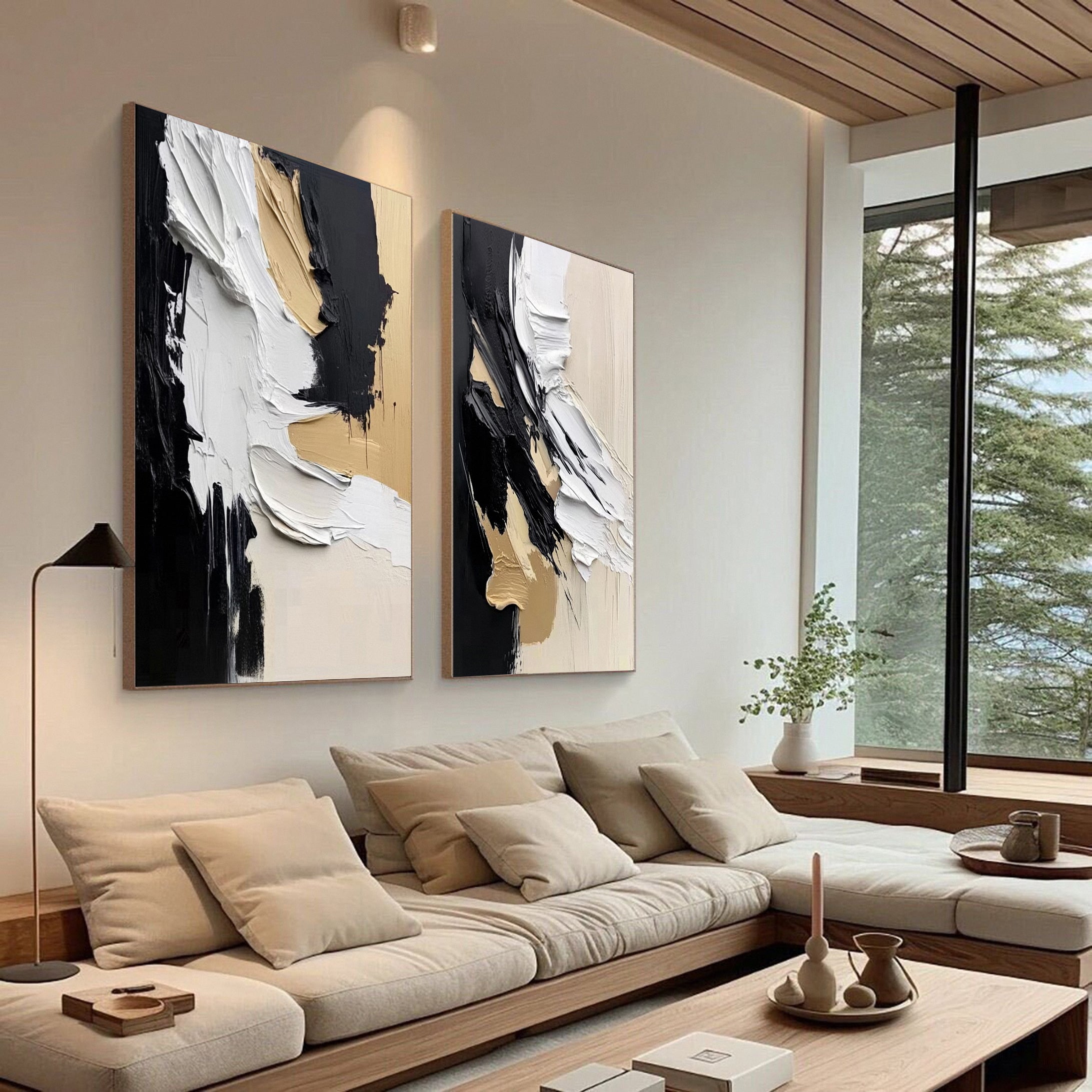 Luxury Abstract Wall Art Chic Black and Gold Brush Strokes #BBS 016