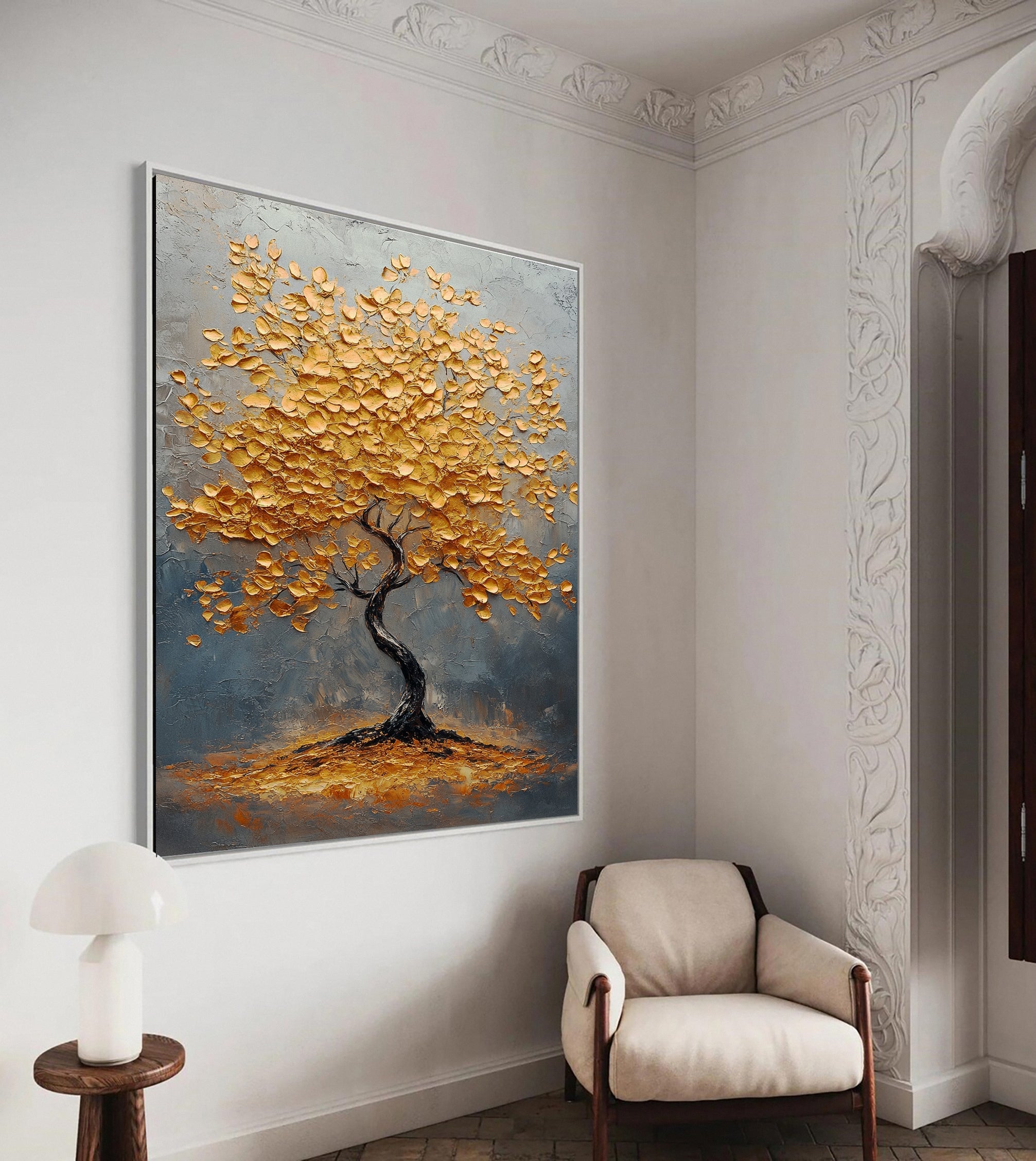 Golden Tree of Tranquility Canvas Art Luxurious Wall Decor #FT 061