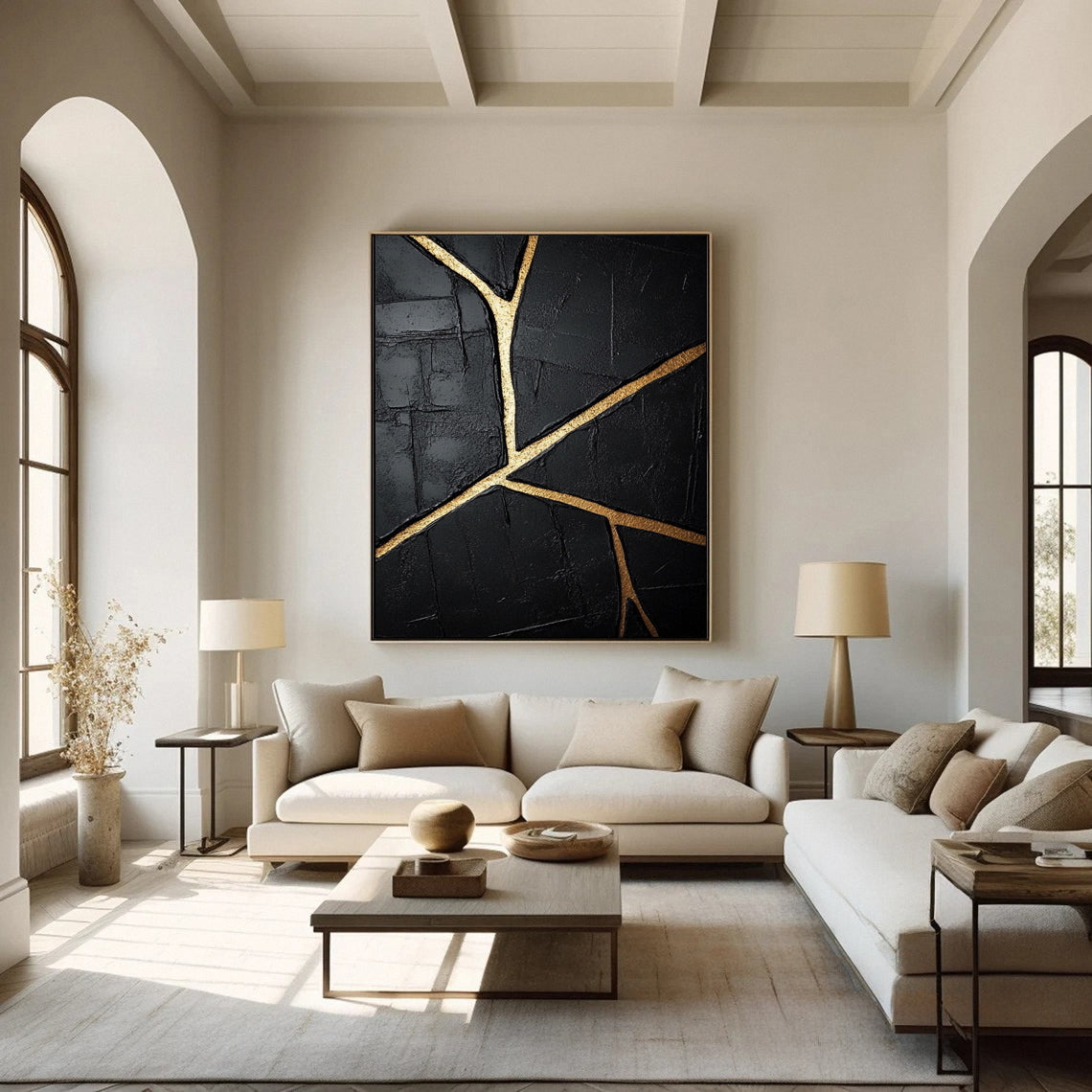 Modern Black and Gold Textured Painting for Elegant Home Interiors #BM 062