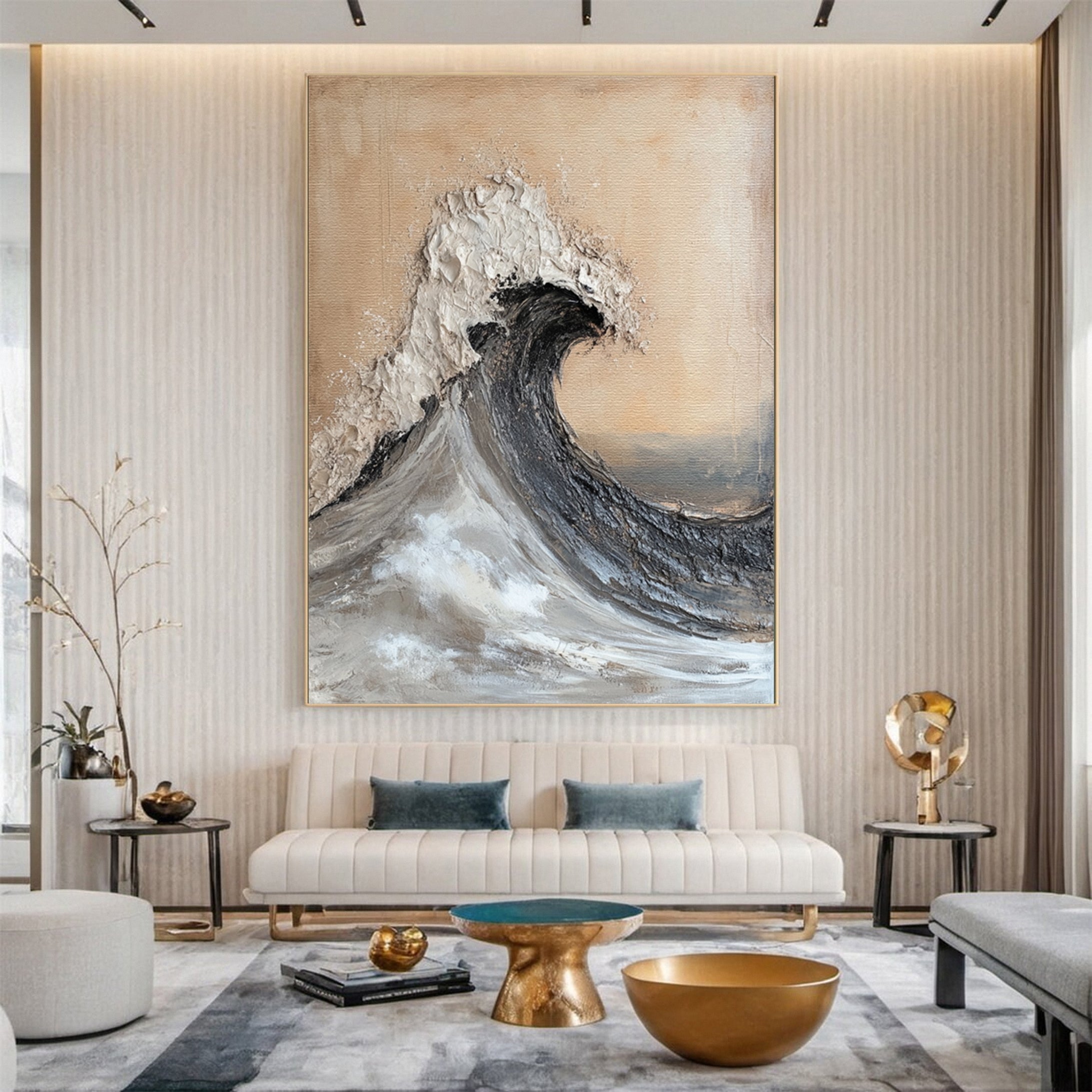 Dynamic Ocean Wave Canvas Art Textured Sea Painting #OS 069