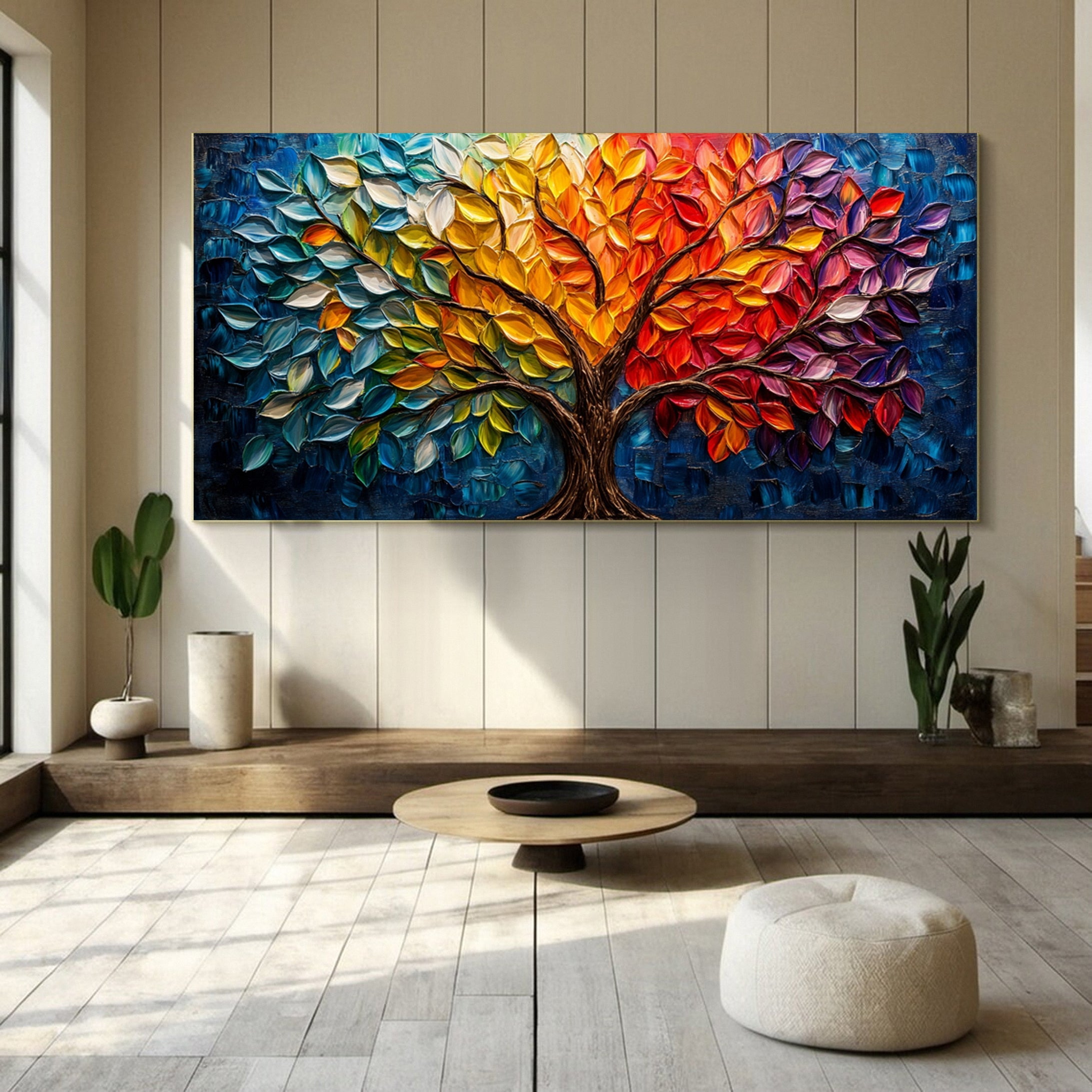 Vibrant Seasonal Tree Canvas Art - Colorful Modern Wall Decor #FT 053