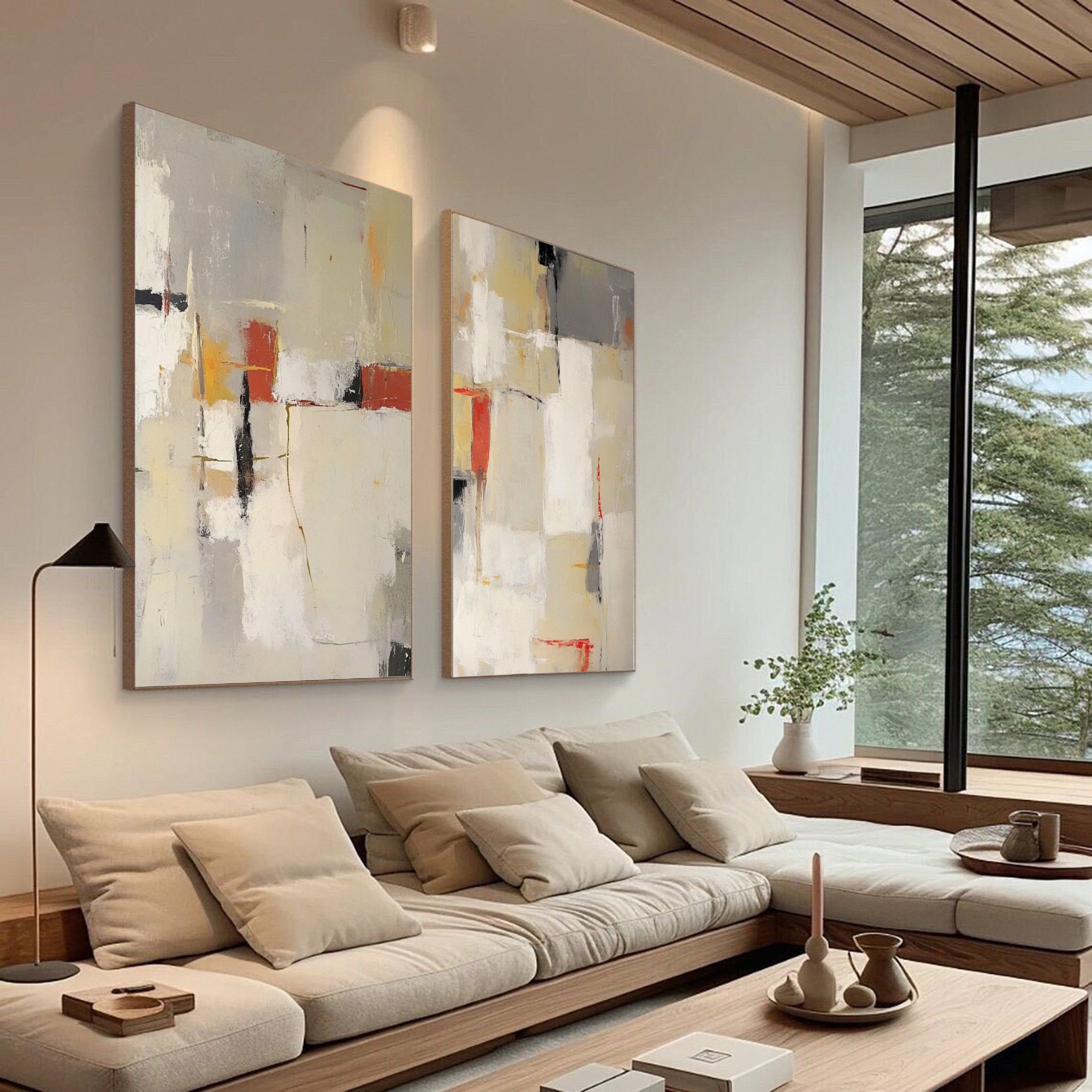 Contemporary Abstract Canvas Art Set Neutral Tones with Bold Accents #BBS 013