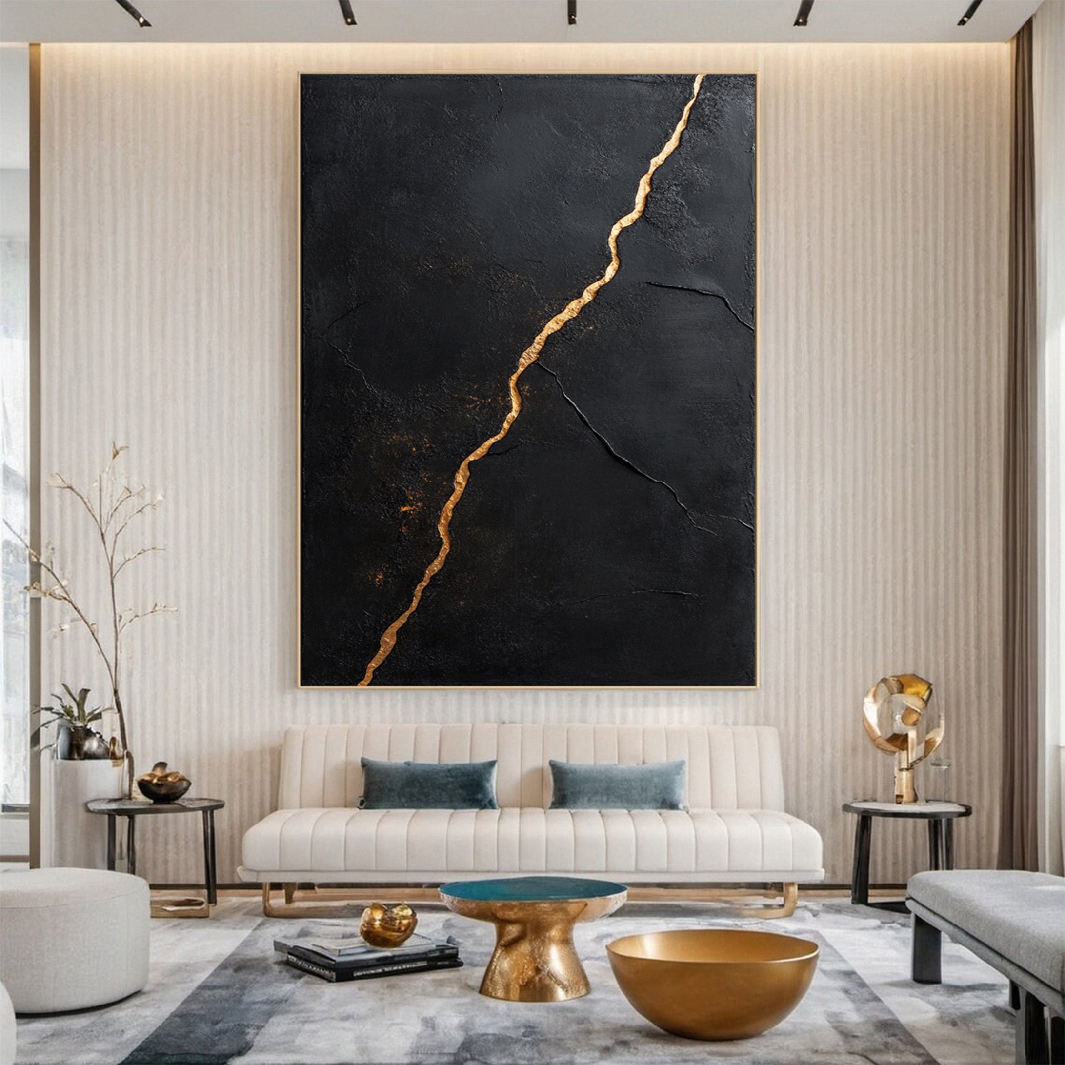 Modern Black and Gold Textured Painting for Elegant Home Interiors #BM 064