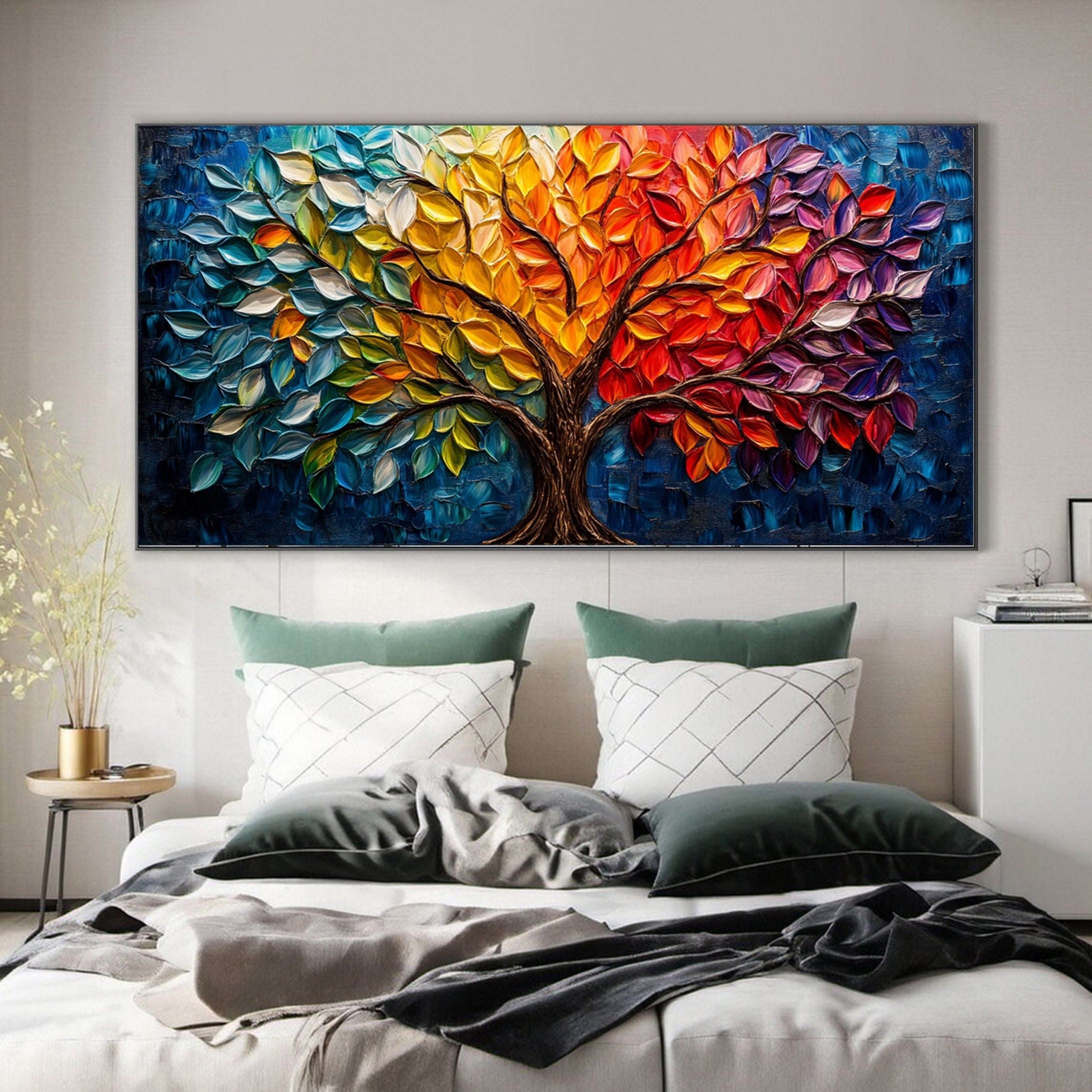 Vibrant Seasonal Tree Canvas Art - Colorful Modern Wall Decor #FT 053