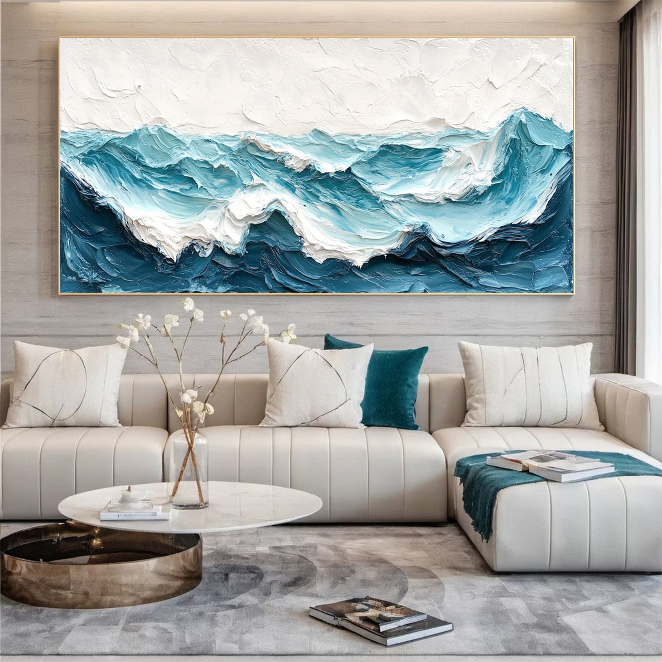 Large Abstract Sea Waves Artwork for Contemporary Wall Decor #OS 057