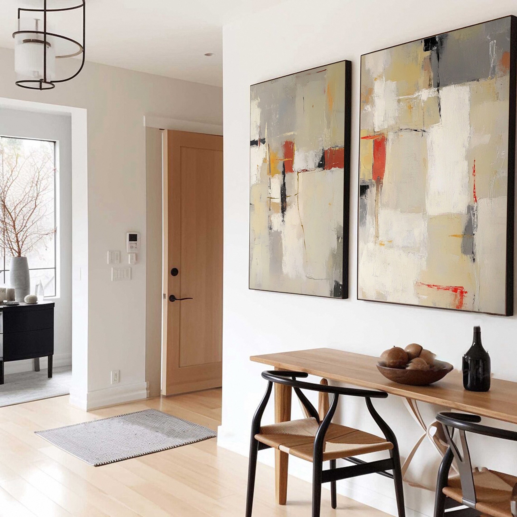 Contemporary Abstract Canvas Art Set Neutral Tones with Bold Accents #BBS 013