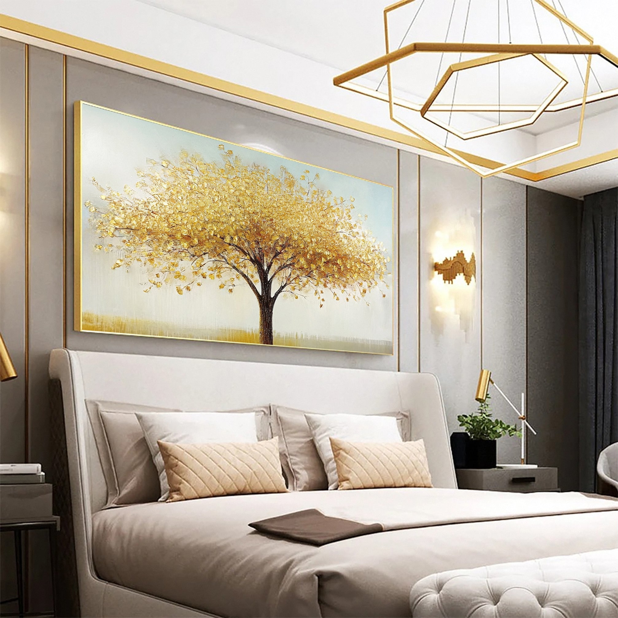 Golden Tree of Tranquility Canvas Art Luxurious Wall Decor #FT 057