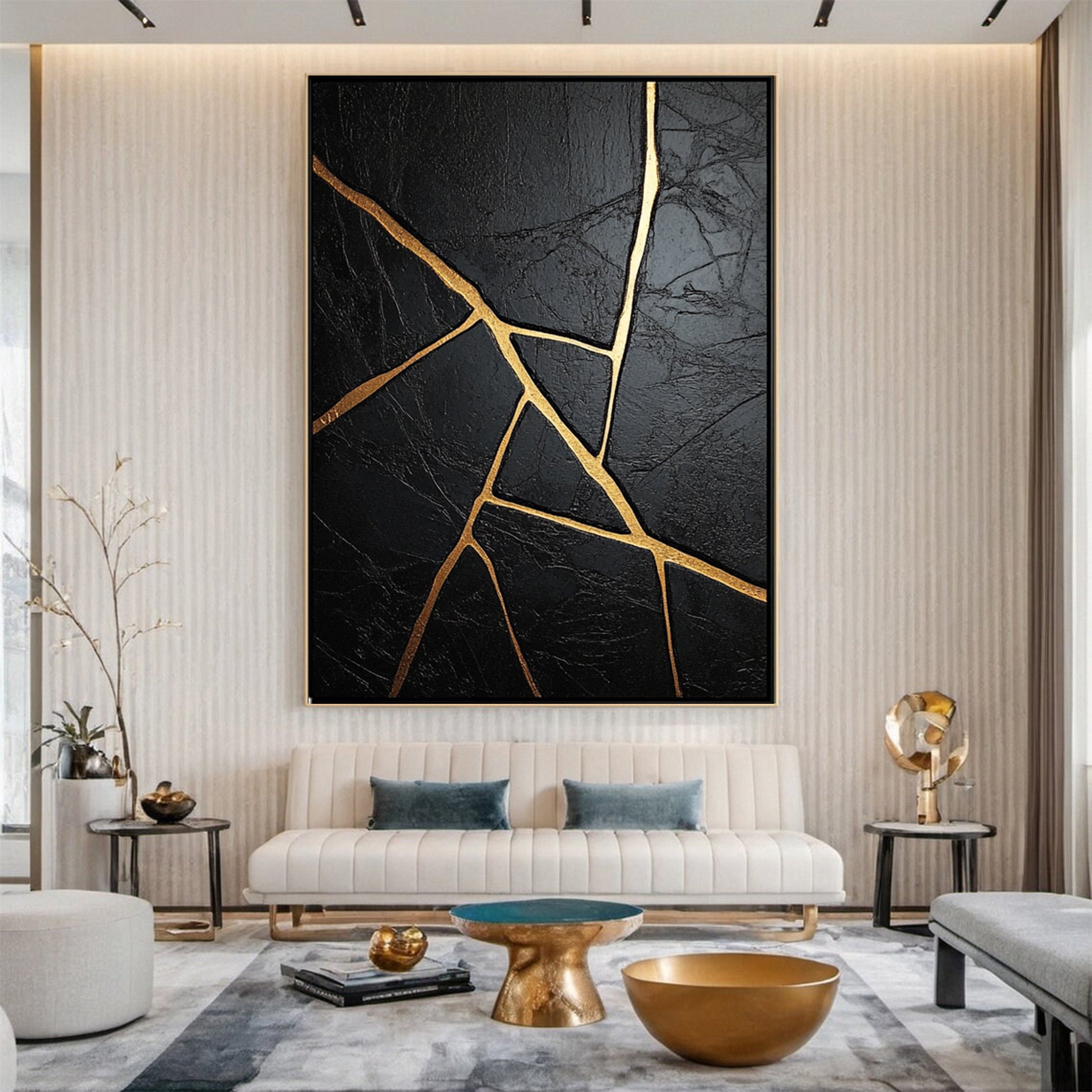 Modern Black and Gold Textured Painting for Elegant Home Interiors #BM 061