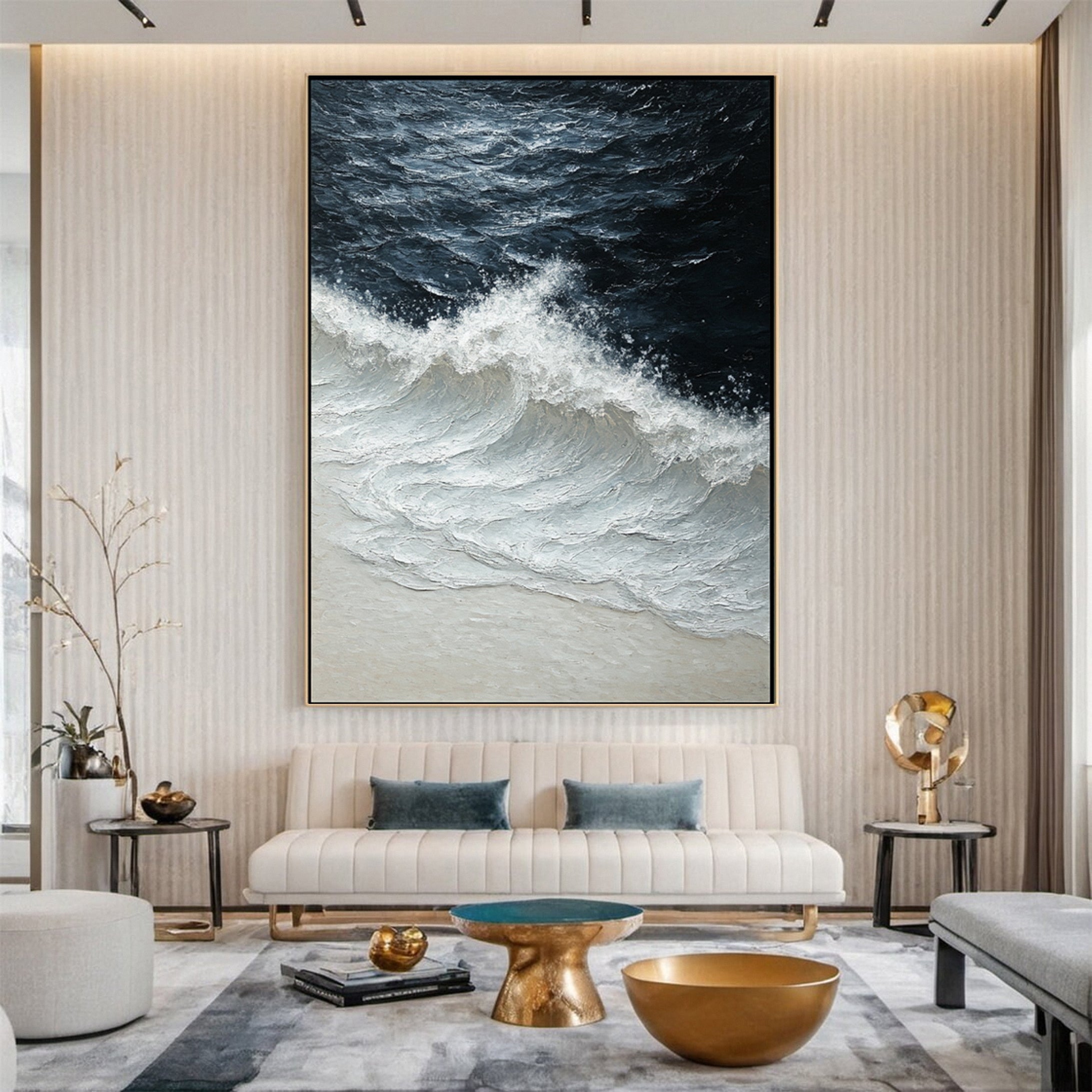 Dynamic Ocean Wave Canvas Art Textured Sea Painting #OS 063