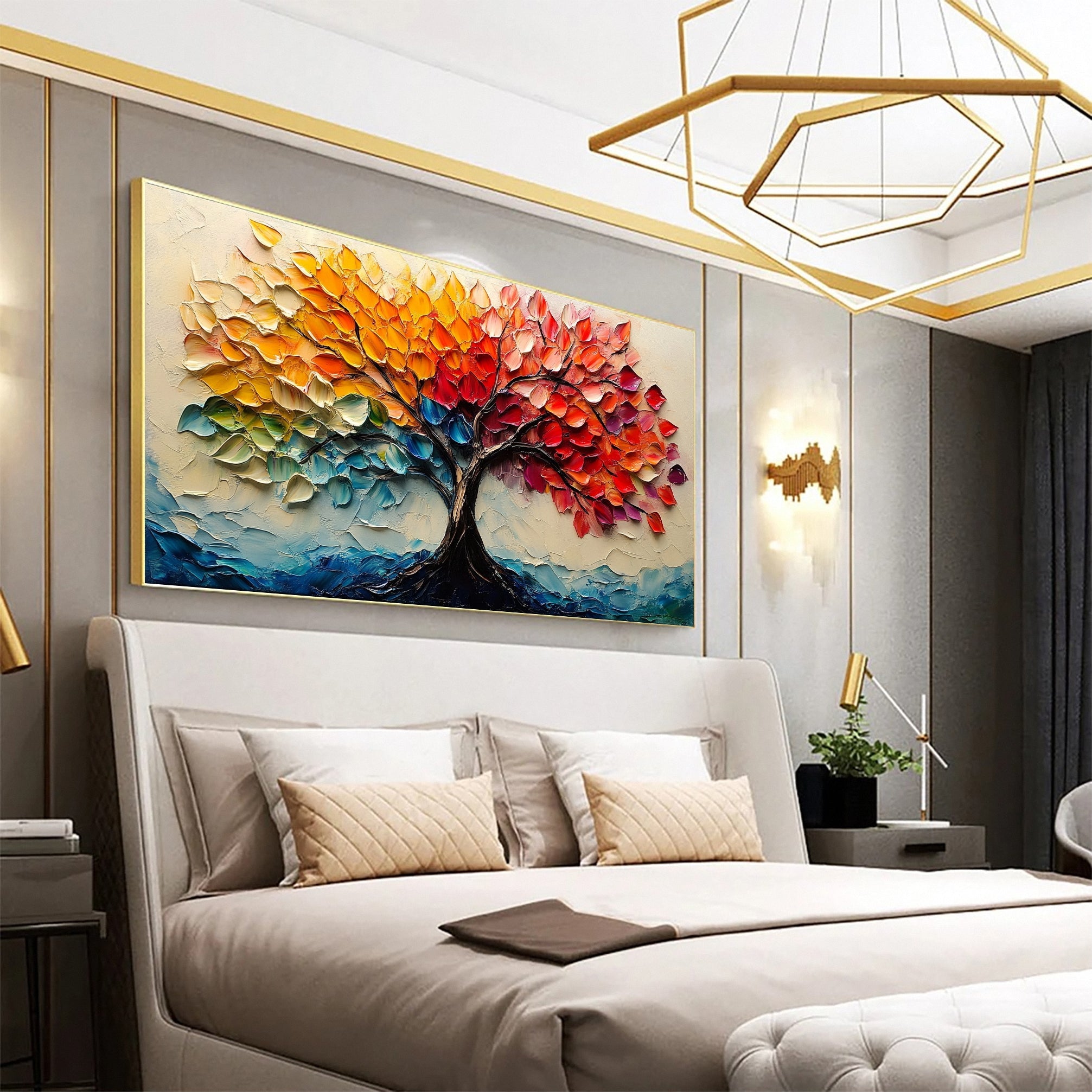 Vibrant Seasonal Tree Canvas Art - Colorful Modern Wall Decor #FT 055