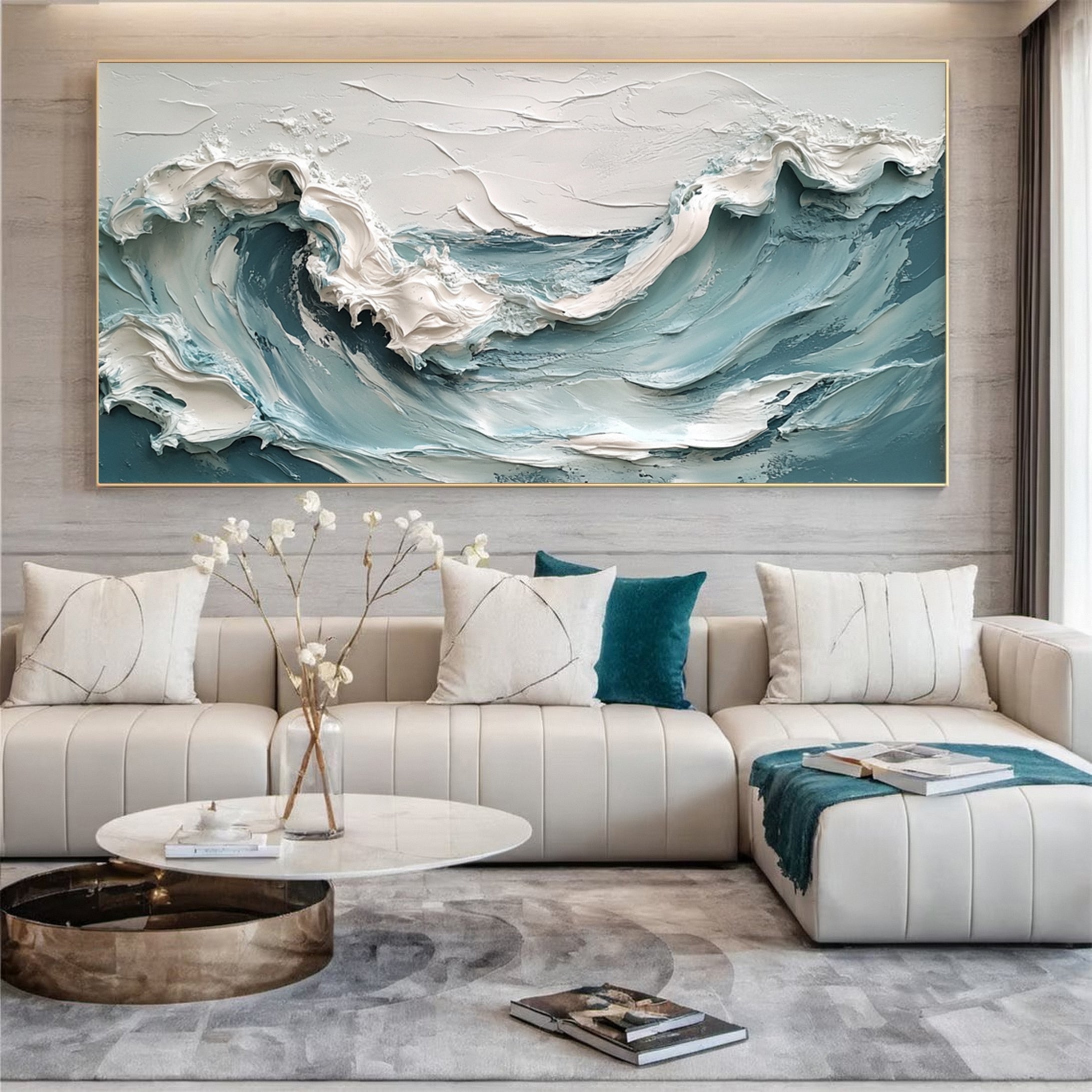 Large Abstract Sea Waves Artwork for Contemporary Wall Decor #OS 054