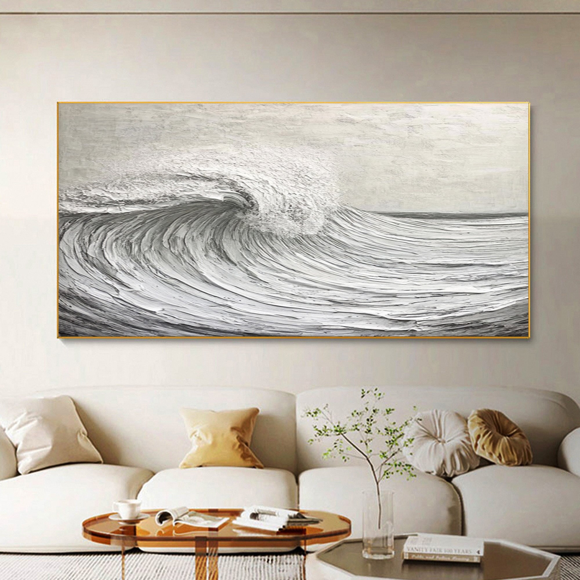 Modern Nature Inspired Wall Art Textured Wave Oil Painting #BBM 032