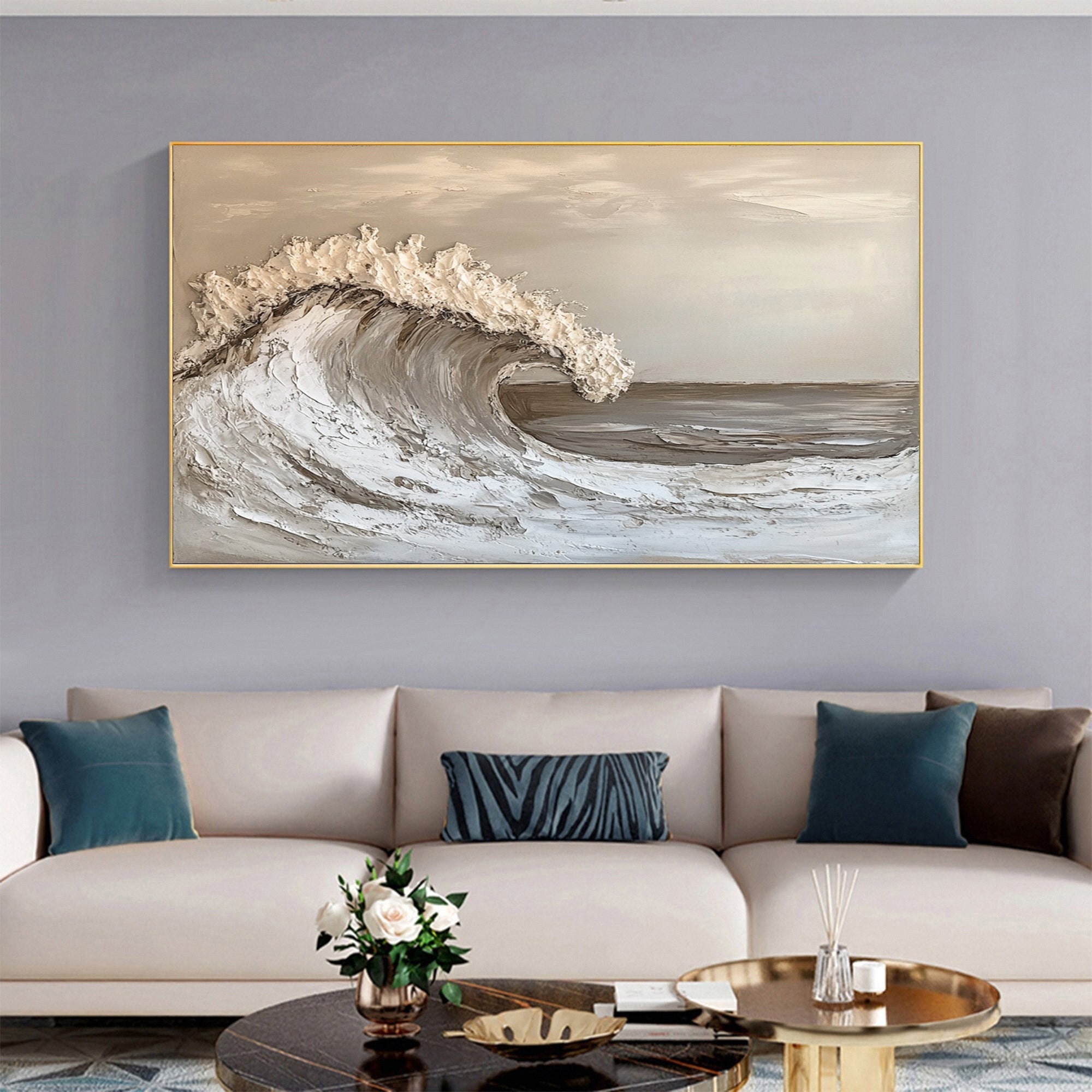 Modern Nature Inspired Wall Art Textured Wave Oil Painting #BBM 033