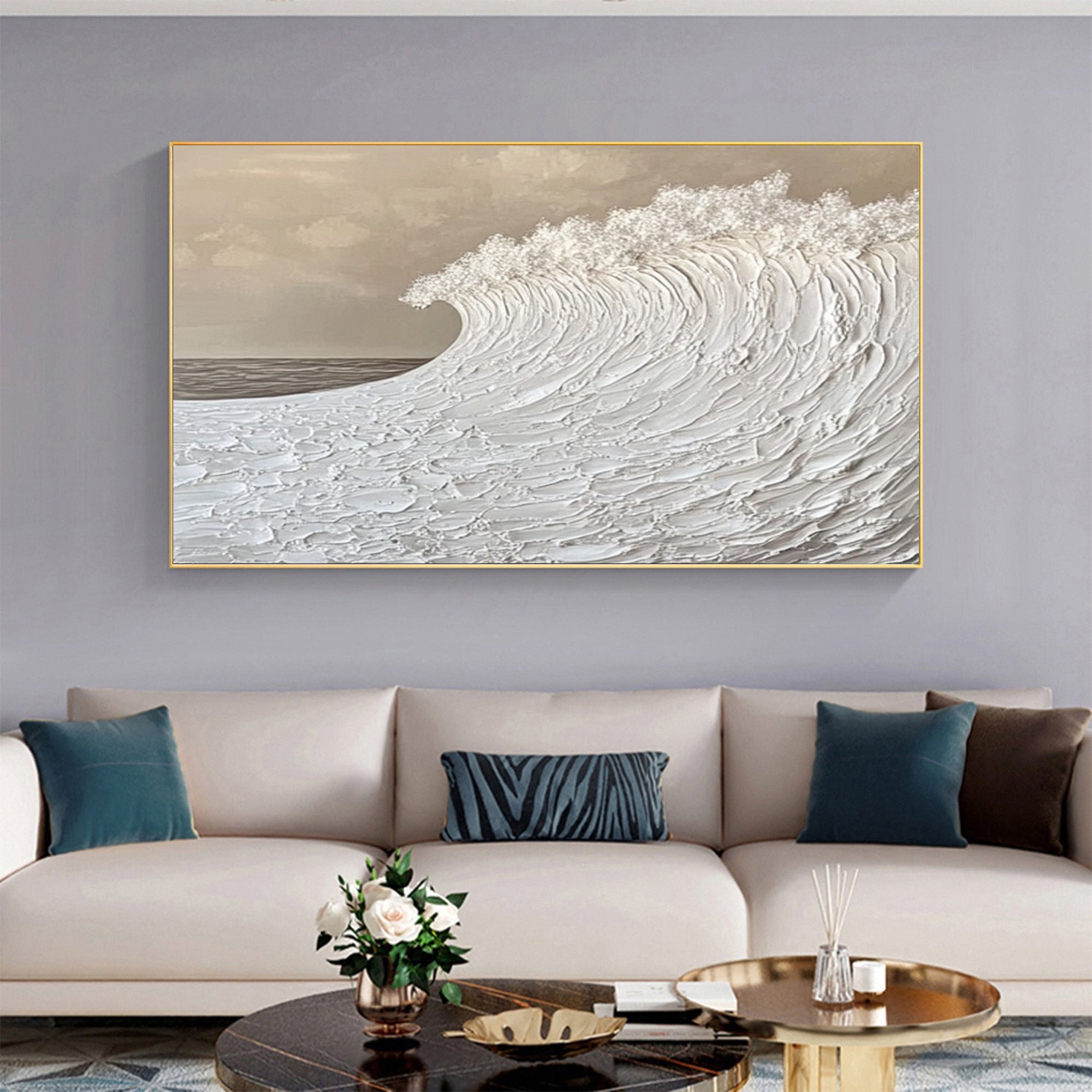 Modern Nature Inspired Wall Art Textured Wave Oil Painting #BBM 034