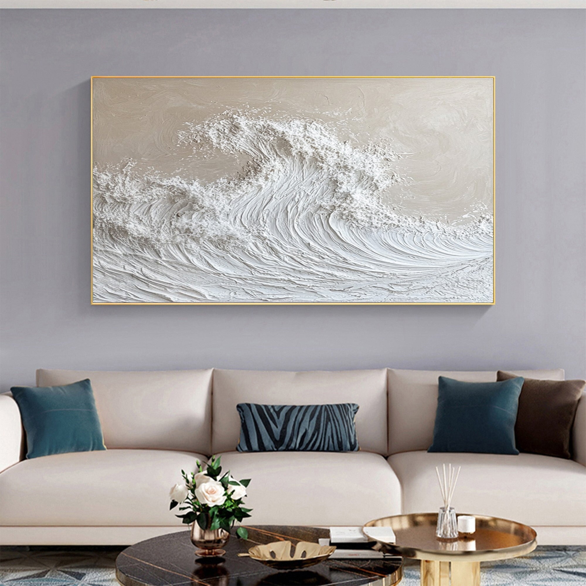 Modern Nature Inspired Wall Art Textured Wave Oil Painting #BBM 031