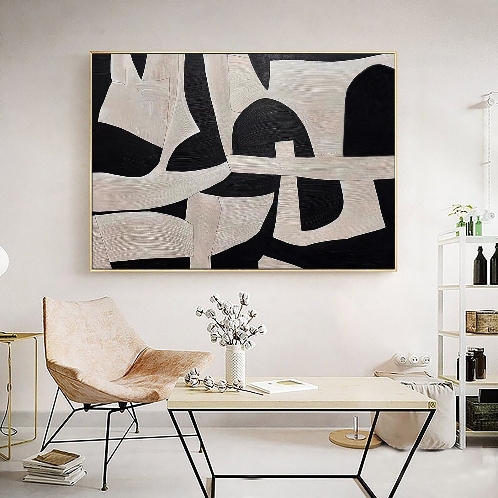 Elegant Contrast Abstract Black and White Wabi Sabi Art for Modern Interiors #WS 019