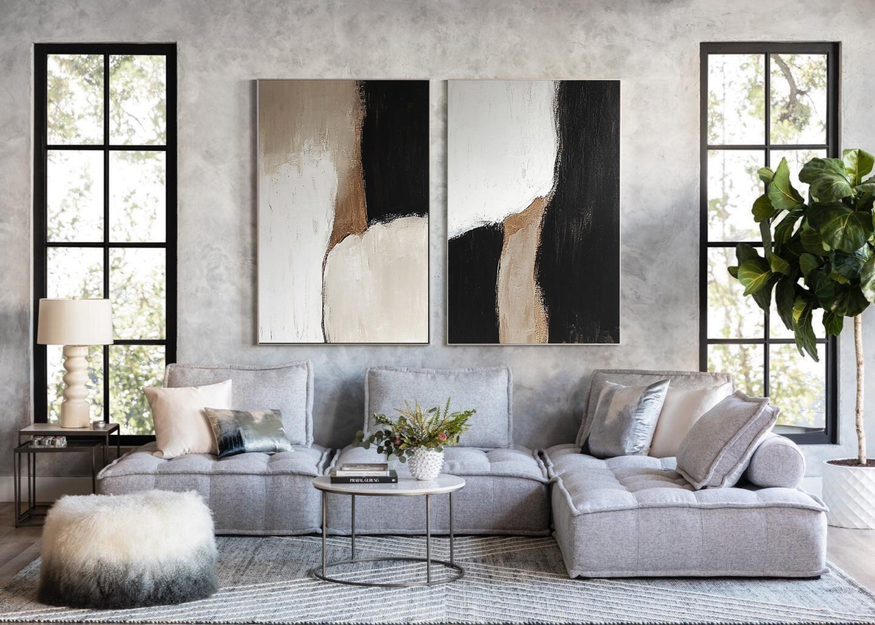 Elegant Neutral-Toned Abstract Wall Art Duo for Home Decor #BAS 002