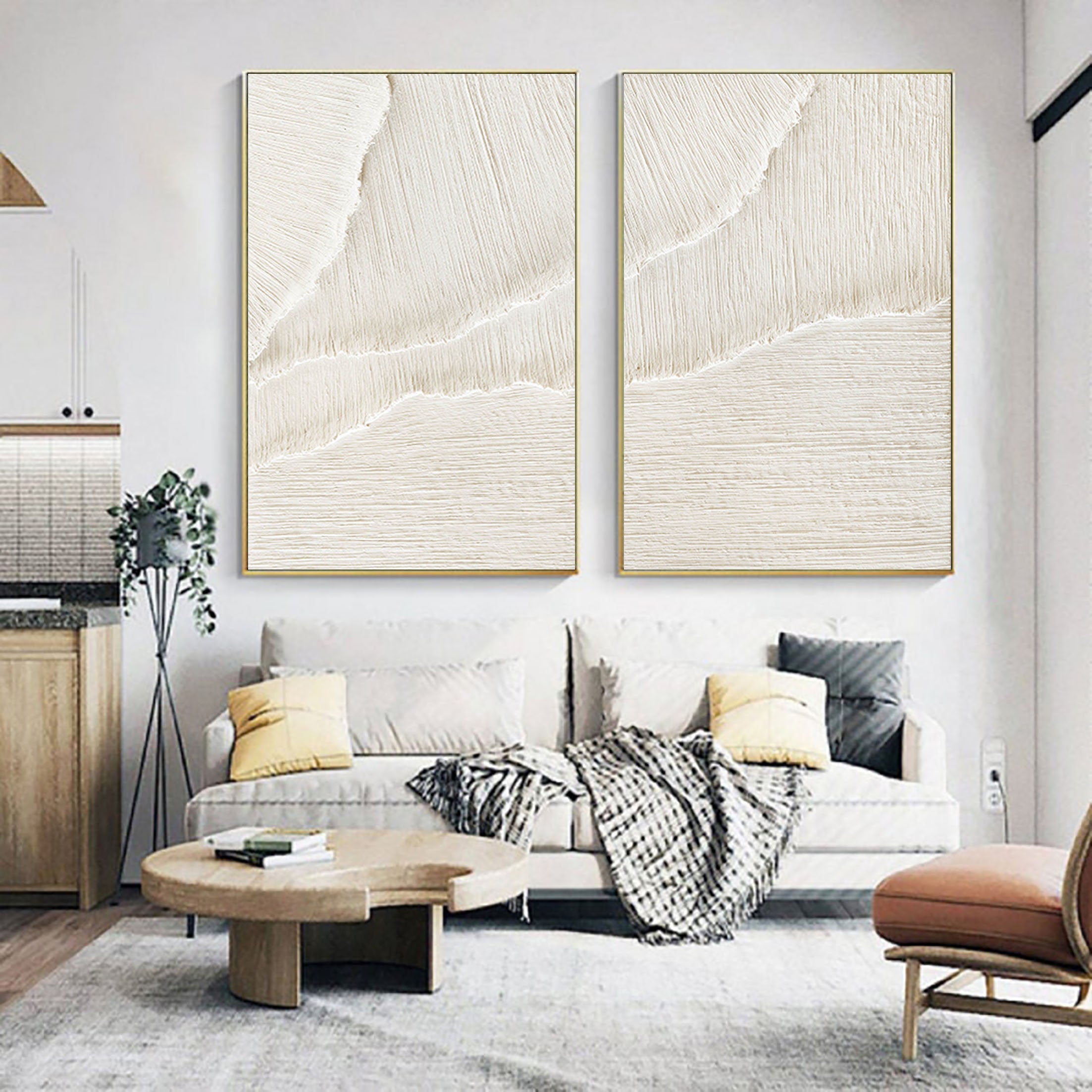 White Beige Minimalist Abstract Painting SET OF 2 #AVG 027