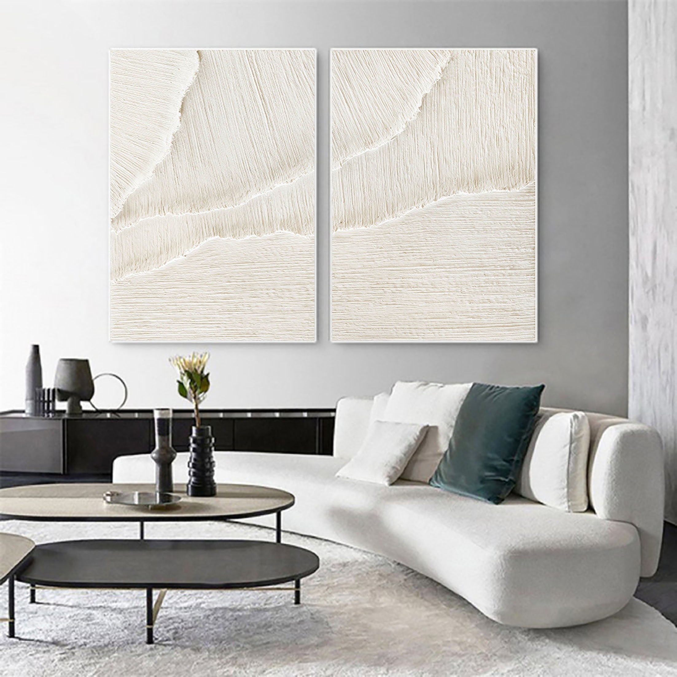 White Beige Minimalist Abstract Painting SET OF 2 #AVG 027