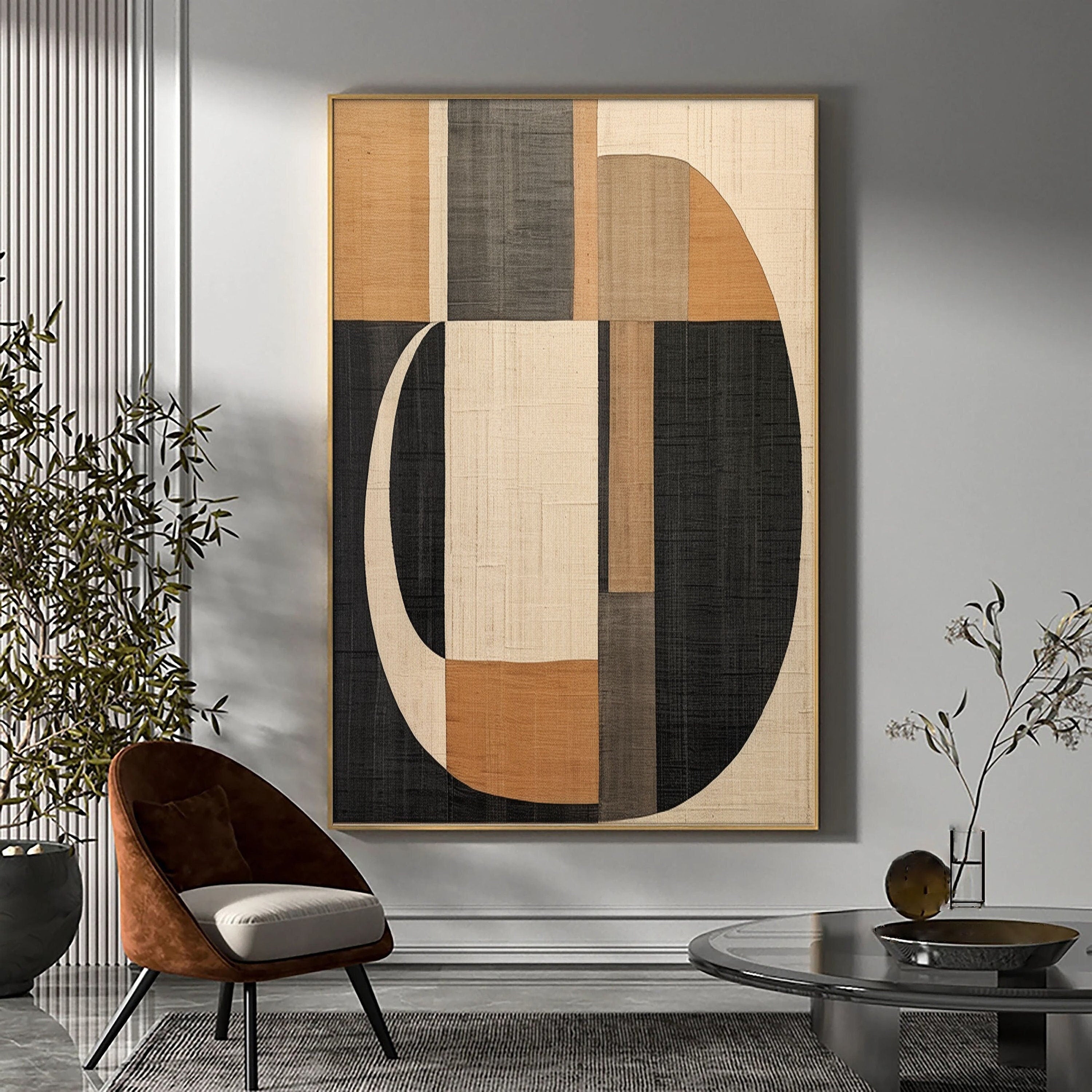 Beige & Brown Abstract Painting #LL 006