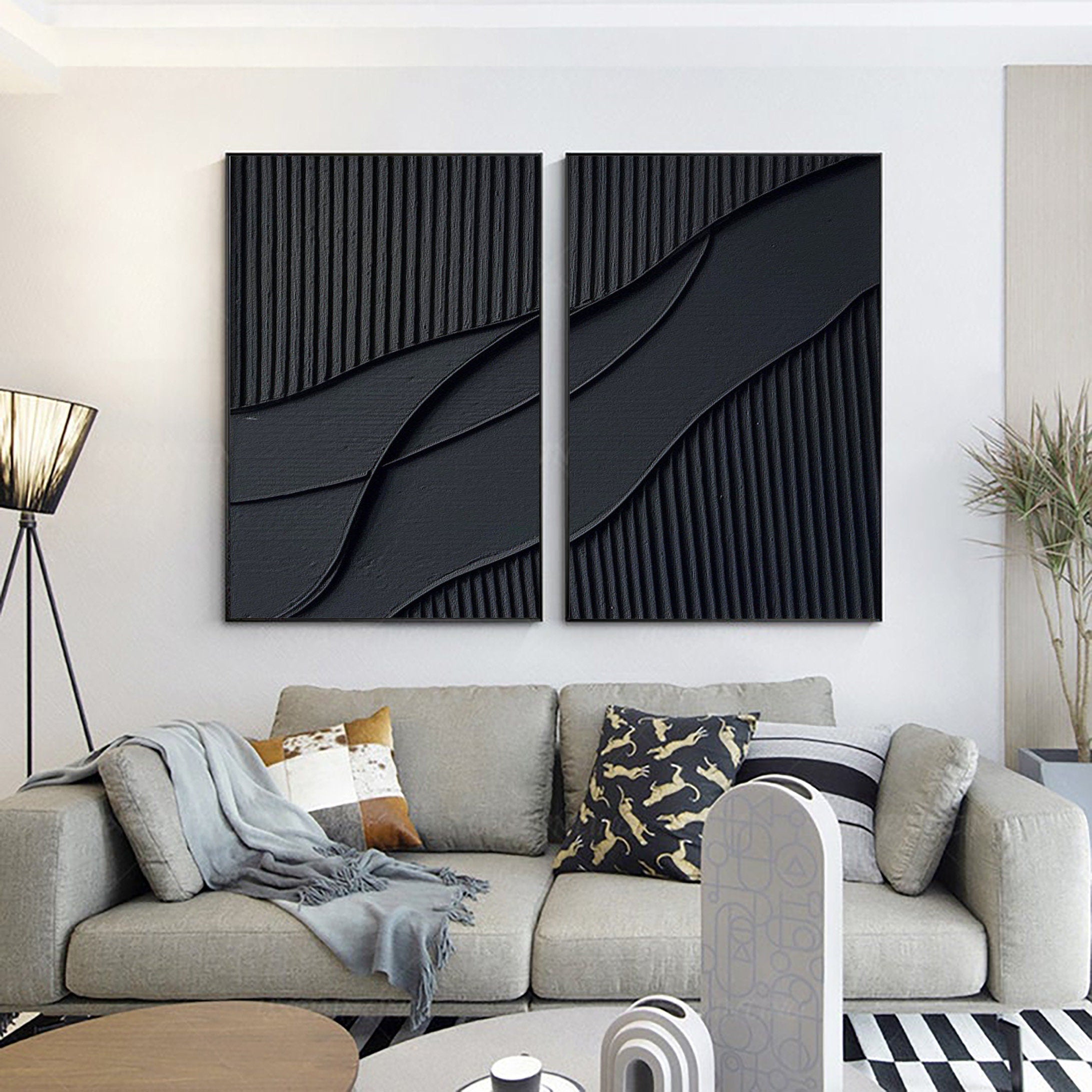 Black Abstract Painting SET OF 2 #CXA 007