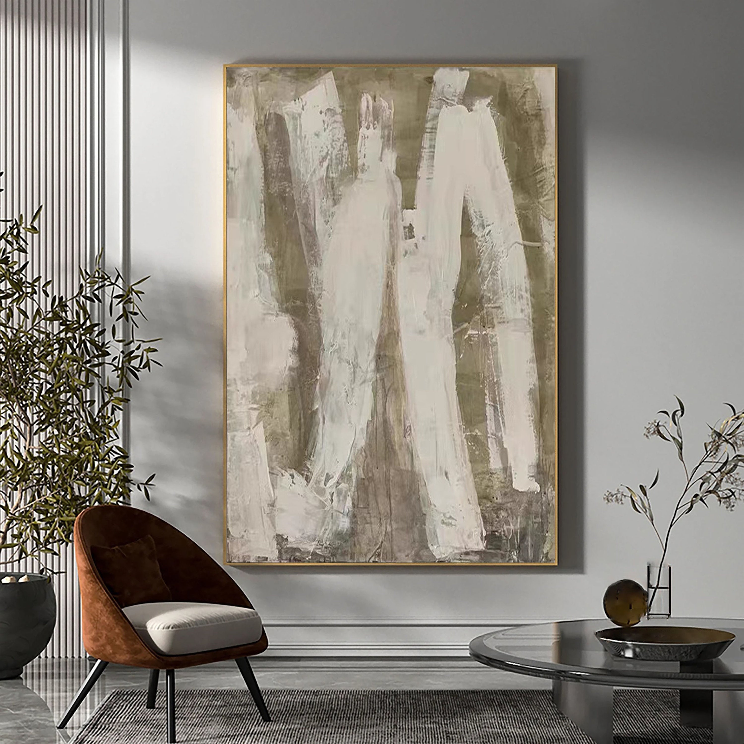 Beige & Brown Abstract Painting #LL 015