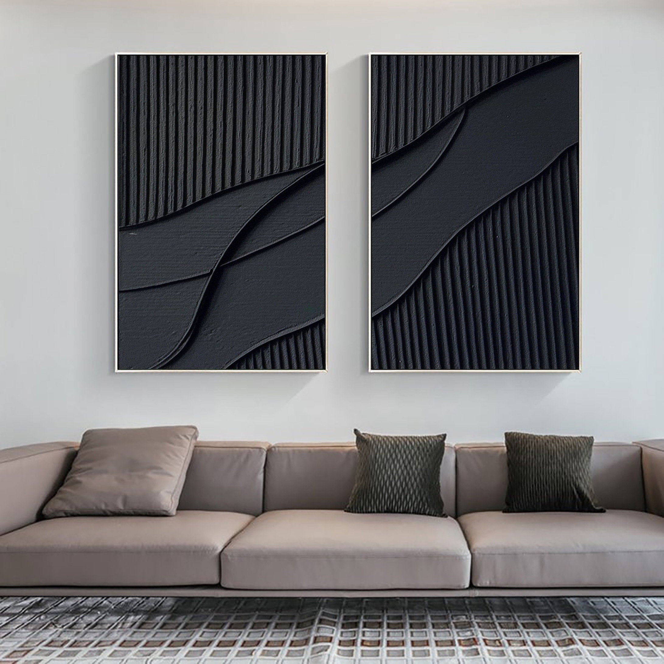 Black Abstract Painting SET OF 2 #CXA 007