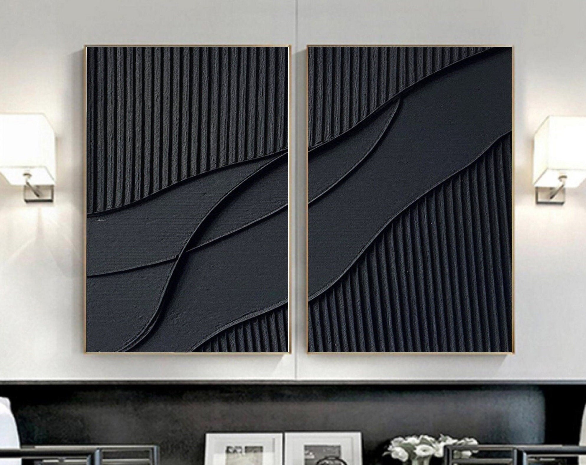 Black Abstract Painting SET OF 2 #CXA 007