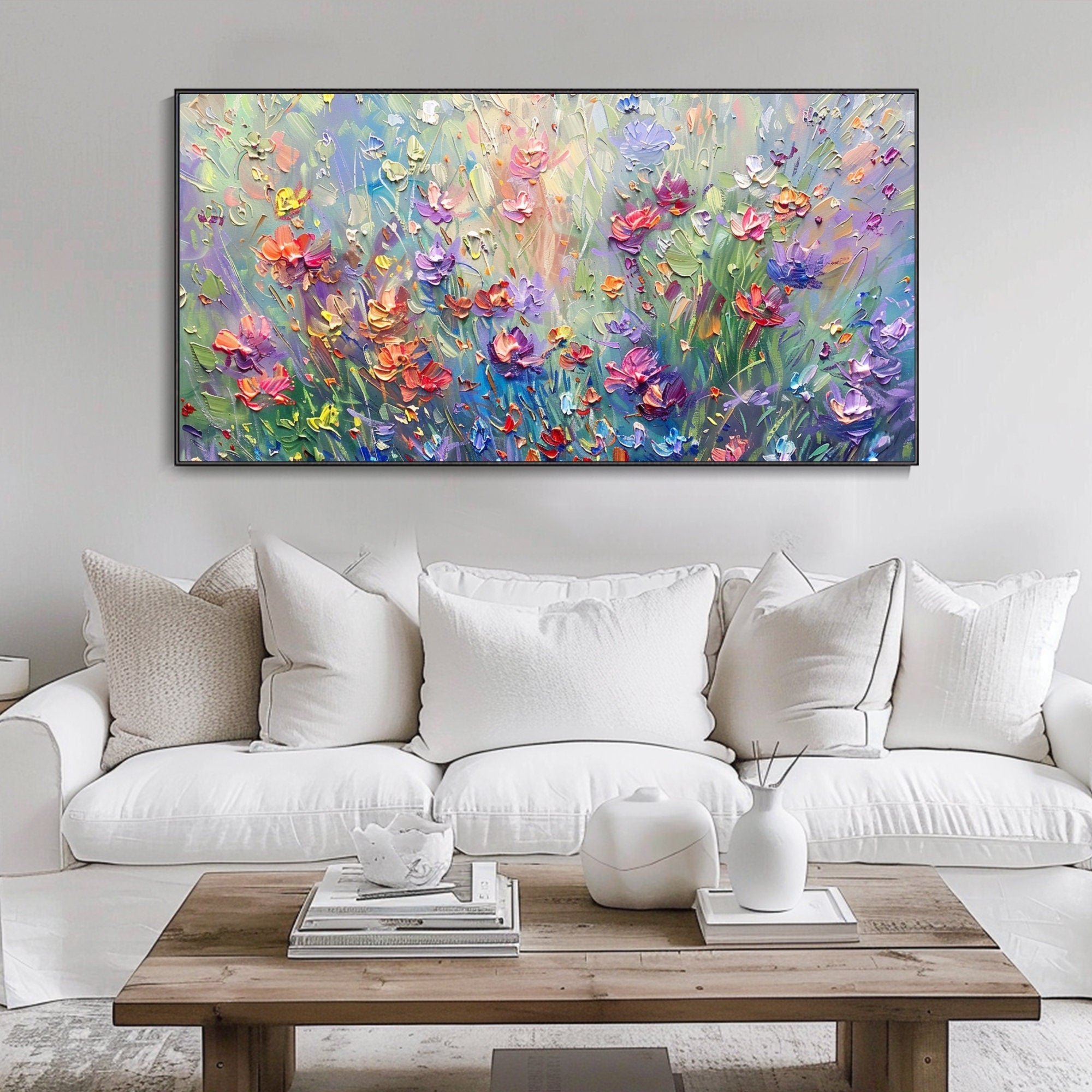 Vibrant Floral Abstract Painting for Living Room Wall Art #FT 009