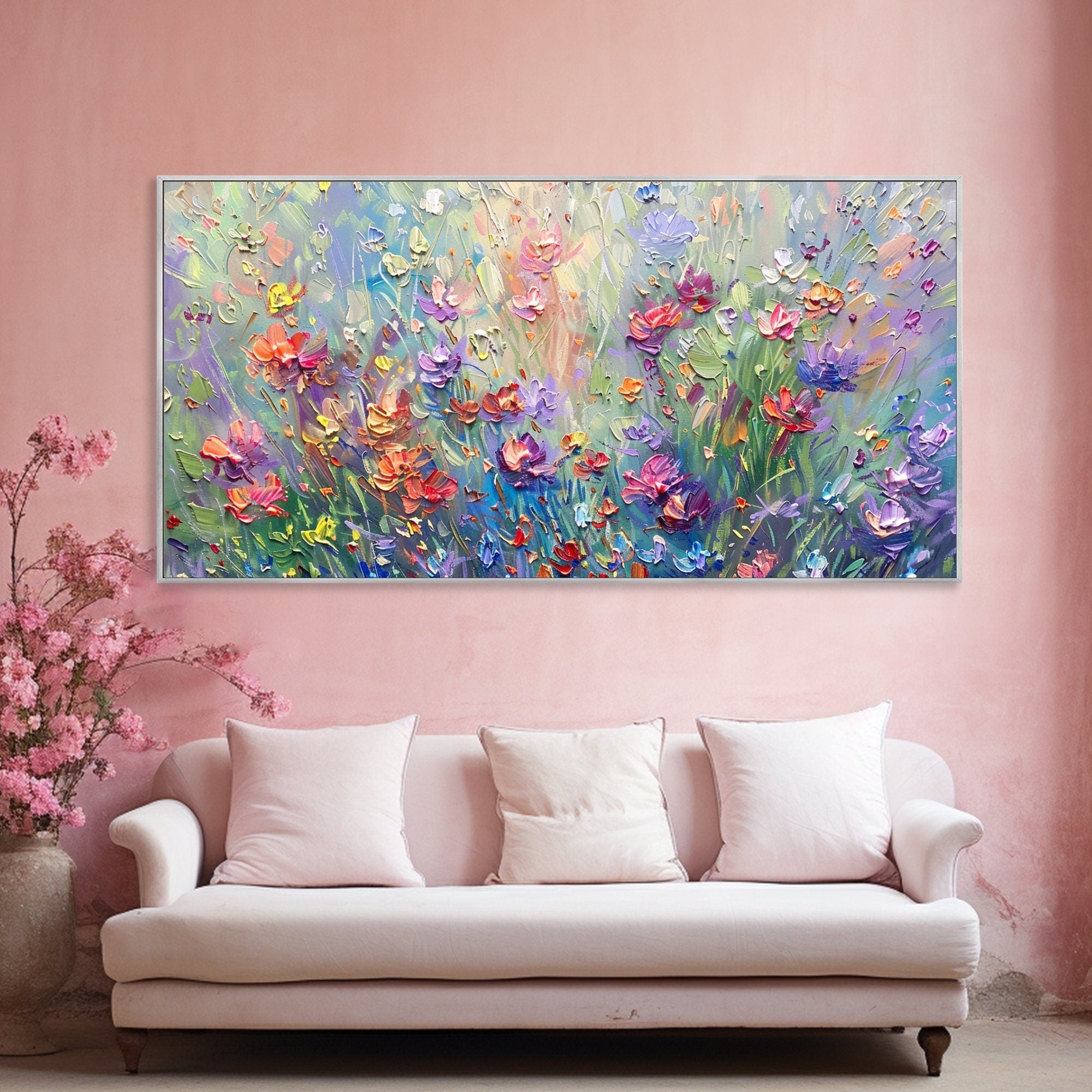 Vibrant Floral Abstract Painting for Living Room Wall Art #FT 009