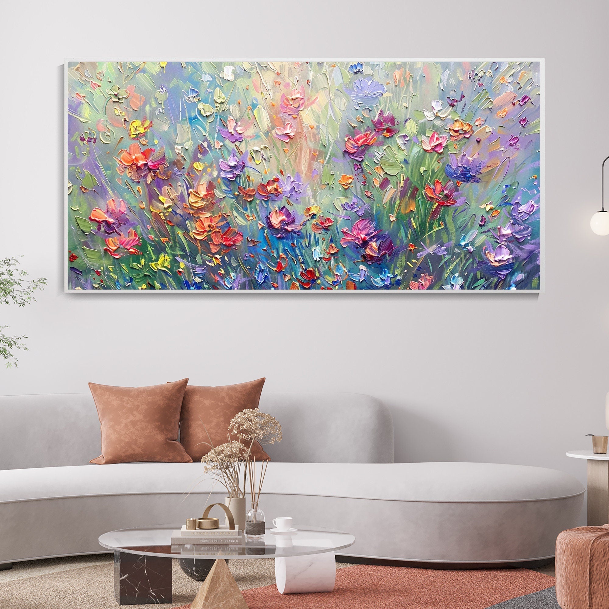 Vibrant Floral Abstract Painting for Living Room Wall Art #FT 009